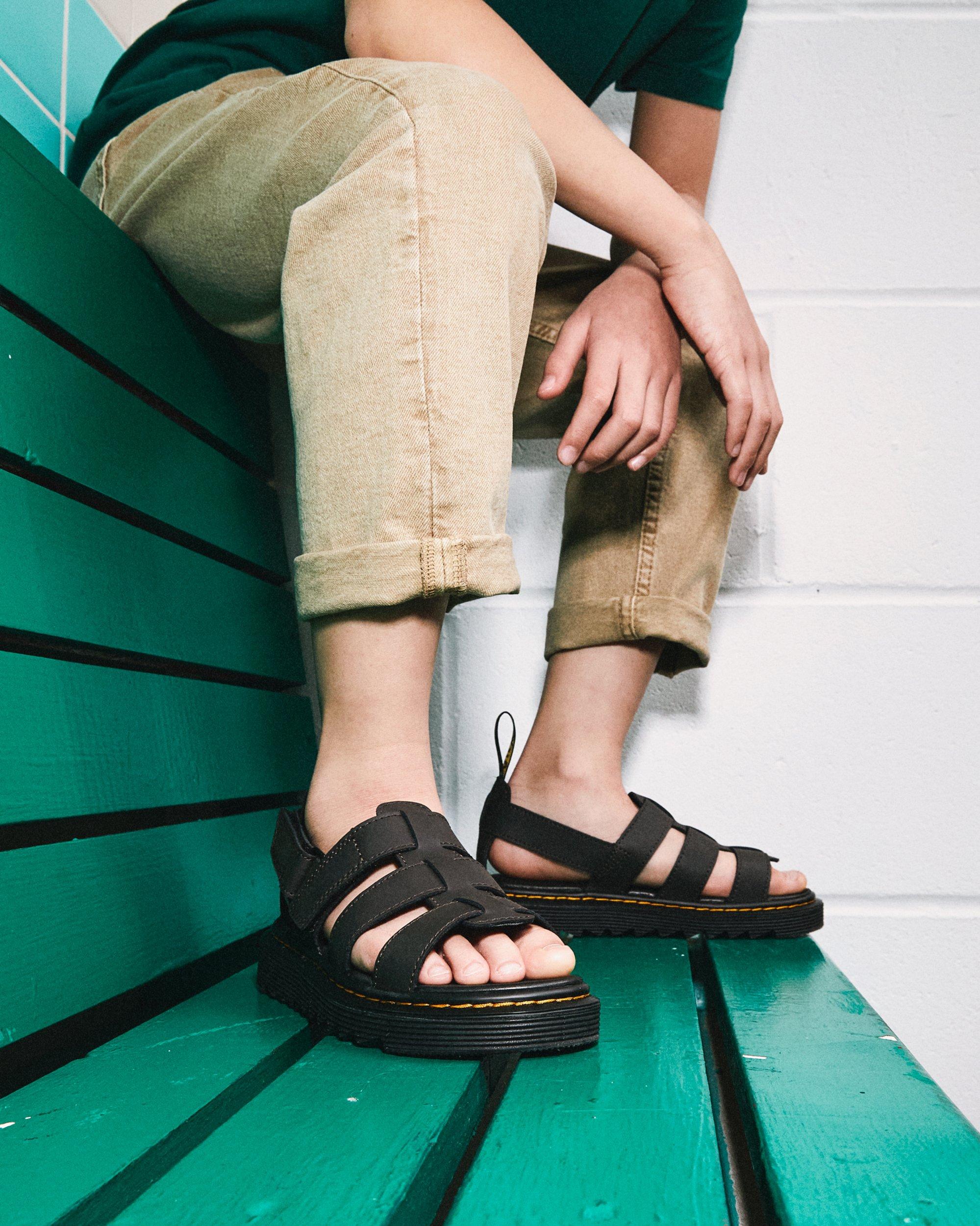 Junior Terry Leather Strap Sandals in DARK BROWN | Dr. Martens™