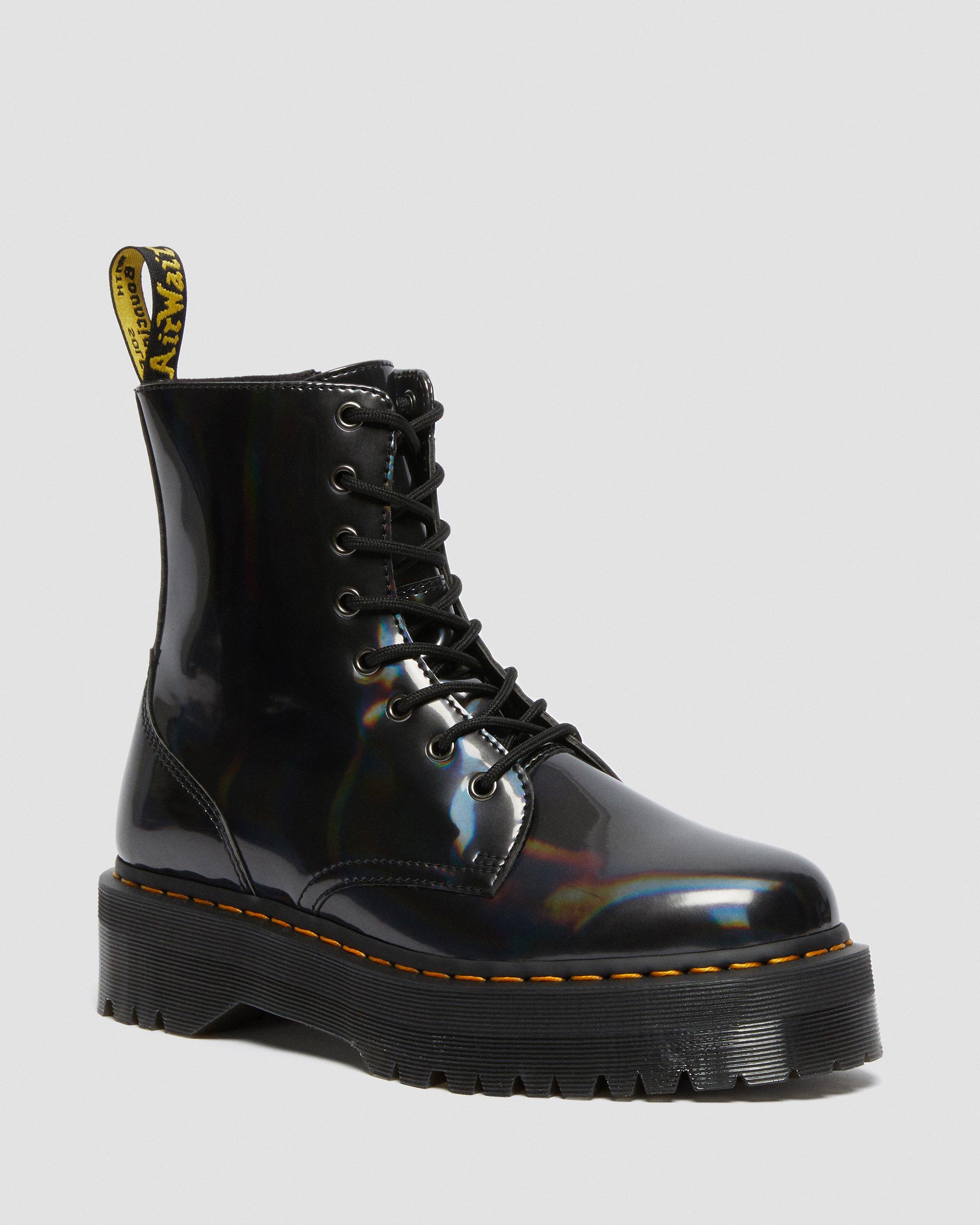 Jadon Hologram Leather Platform Boots, Gunmetal | Dr. Martens