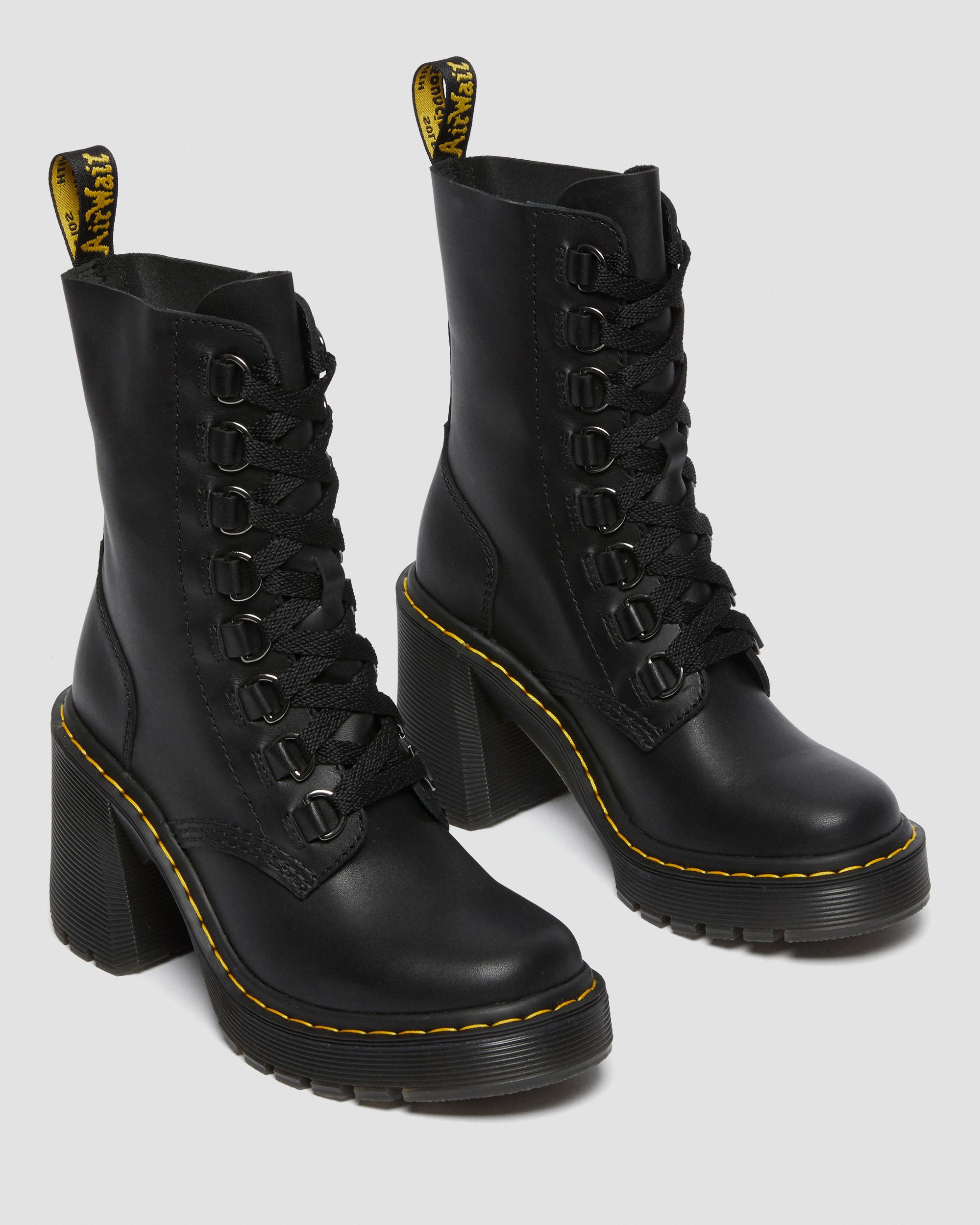 Chesney Leather Flared Heel Lace Up Boots in Black