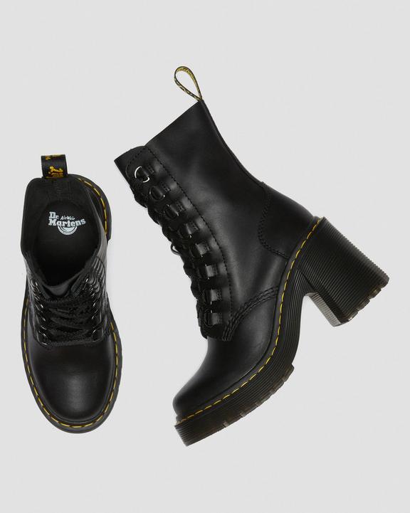 Chesney Leather Flared Heel Lace Up Boots in Black | Dr. Martens Chesney Leather Flared Heel Lace Up Boots in Black | Dr. Martens
