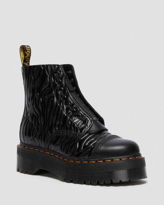 Sinclair Zebra Emboss Smooth Leather Platform Boots in Black Sinclair Zebra Emboss Smooth Leather Platform Boots in Black