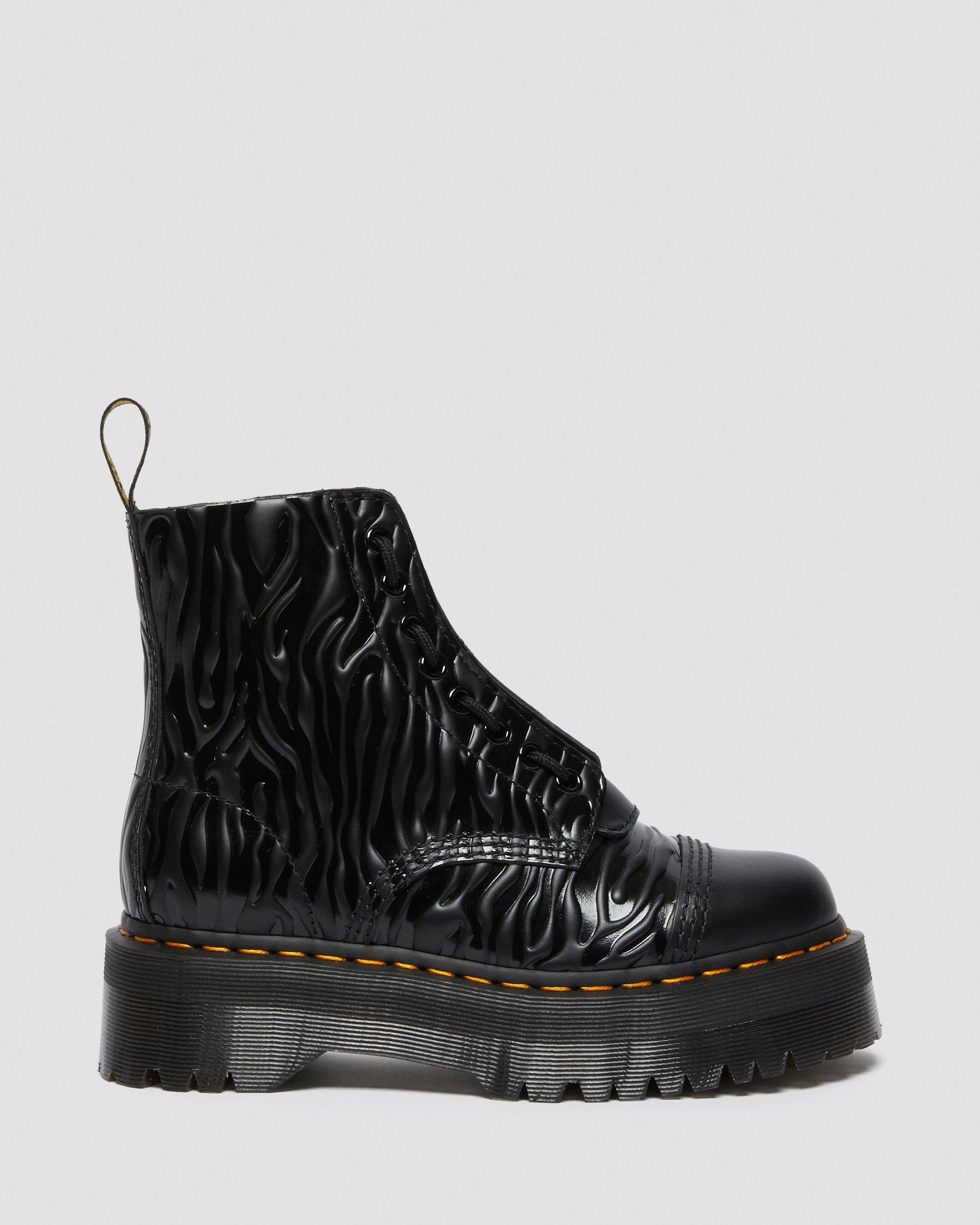 Sinclair Zebra Emboss Smooth Leather Platform Boots in BLACK | Dr