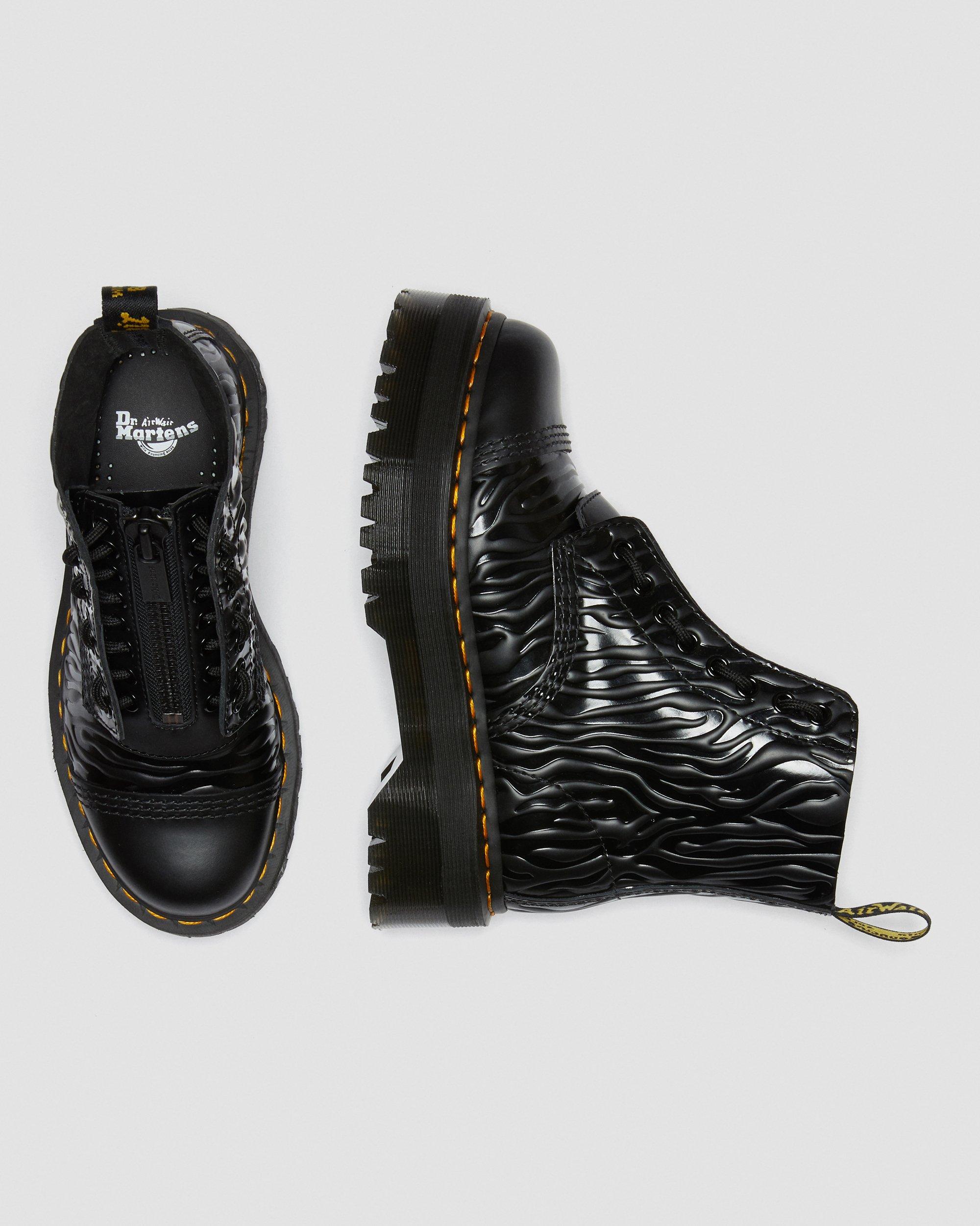 Sinclair Zebra Emboss Smooth Leather Platform Boots in BLACK | Dr
