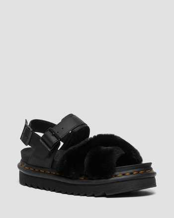 Voss II Fluffy Faux Fur Leather Strap Sandals