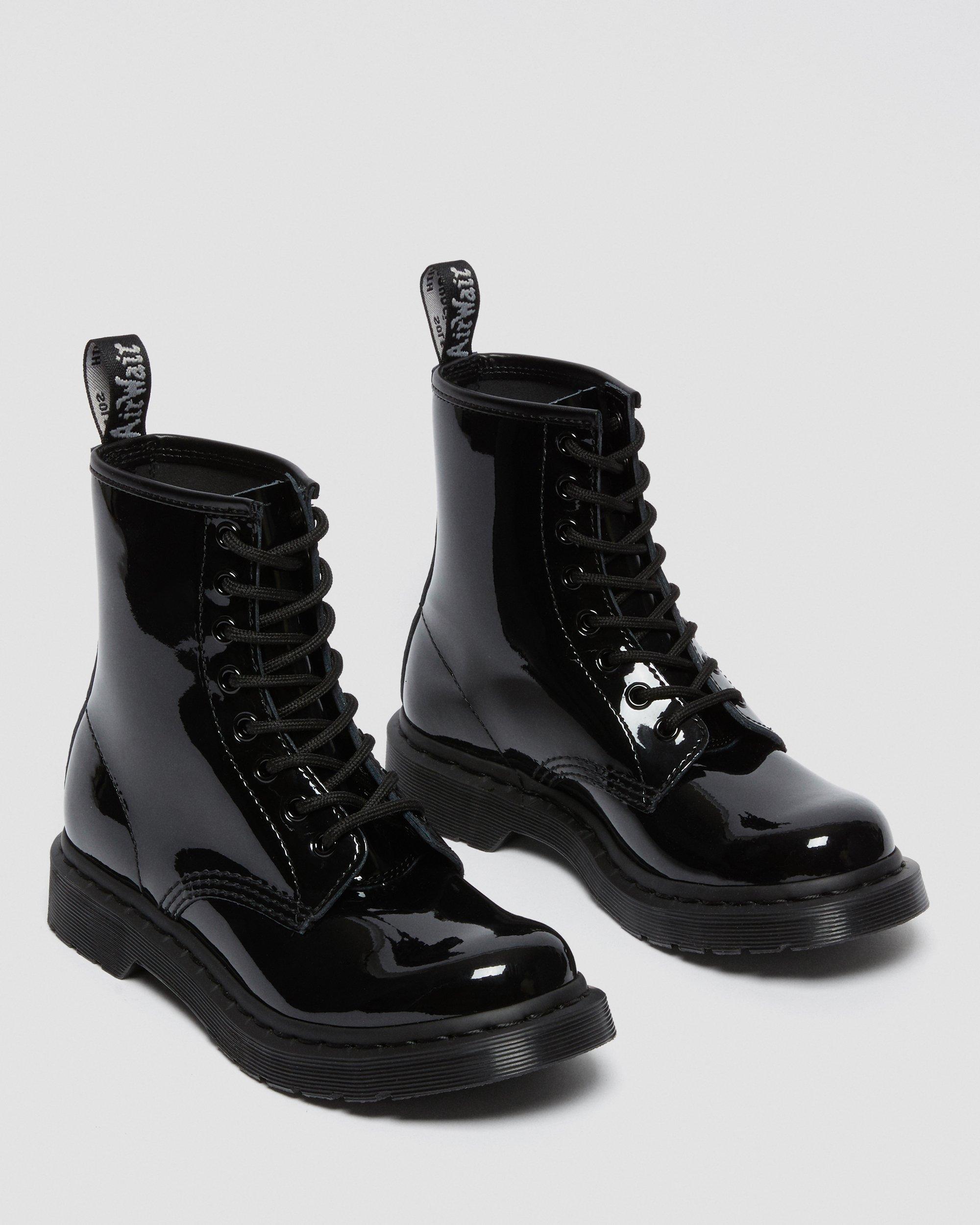 1460 Mono Patent Leather Lace Up Boots, Black
