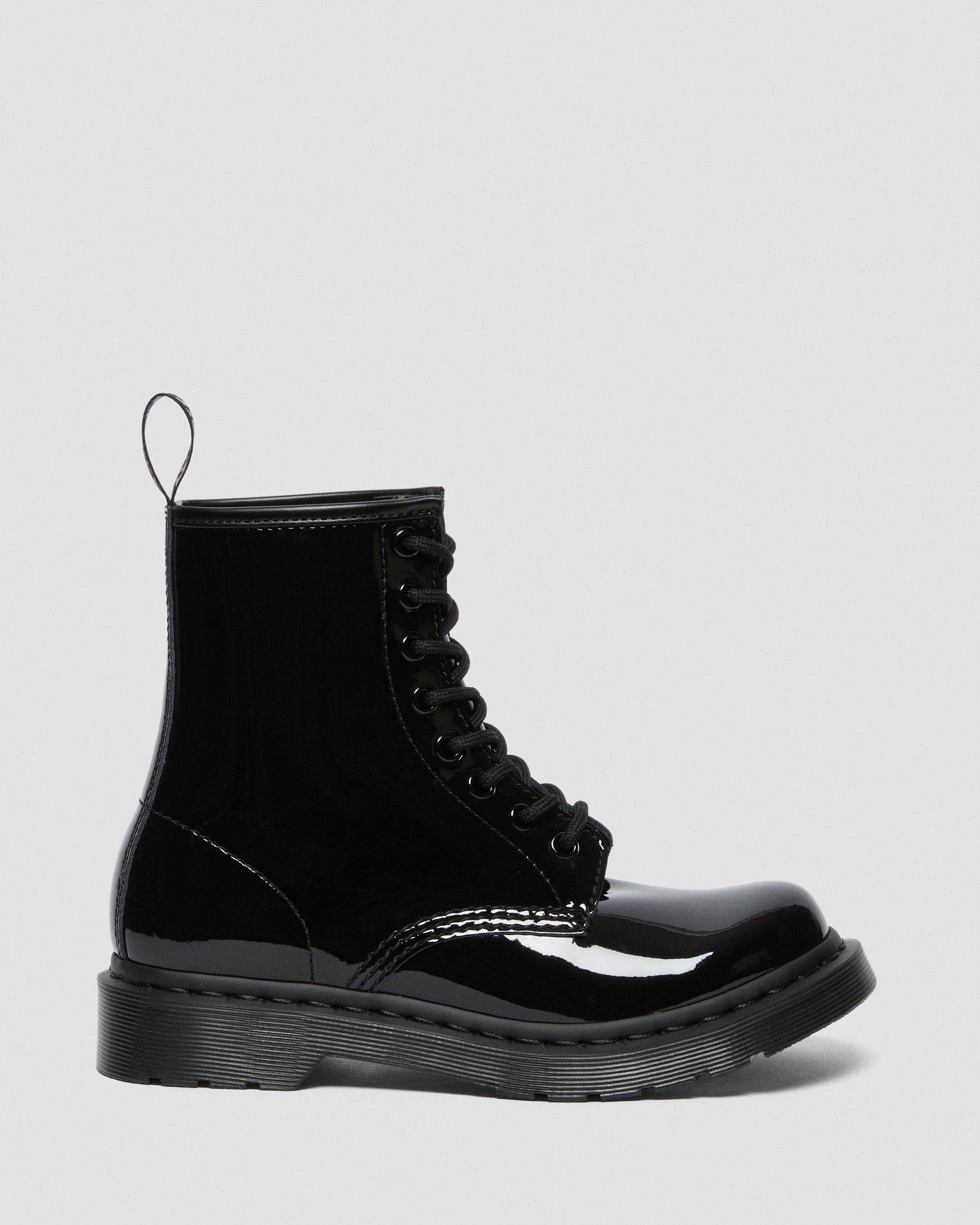 1460 Mono Patent Leather Lace Up Boots in Black
