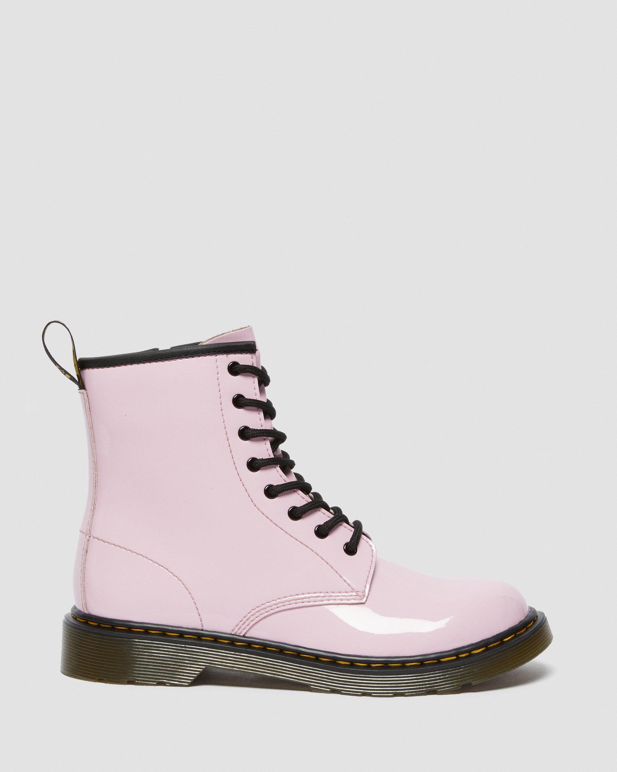 Youth 1460 Patent Leather Lace Up Boots in Pale Pink | Dr. Martens