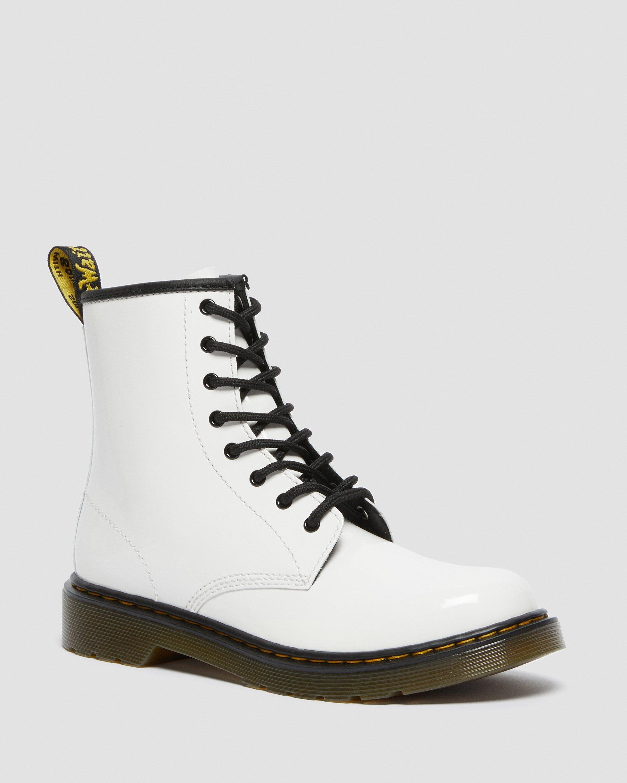 Youth 1460 Patent Leather Lace Up Boots in White | Dr. Martens