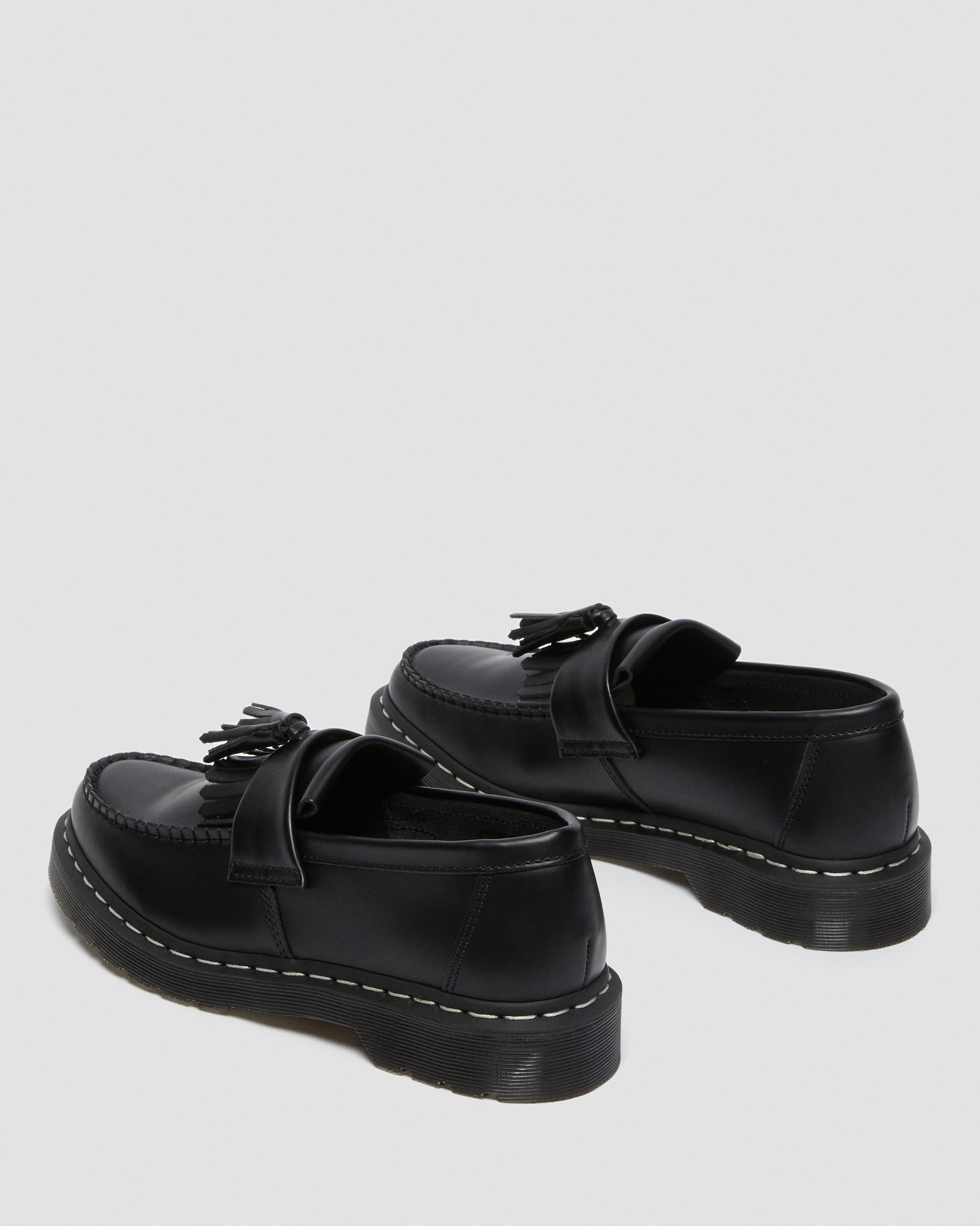 Adrian White Stitch Smooth Leather Loafers in Black