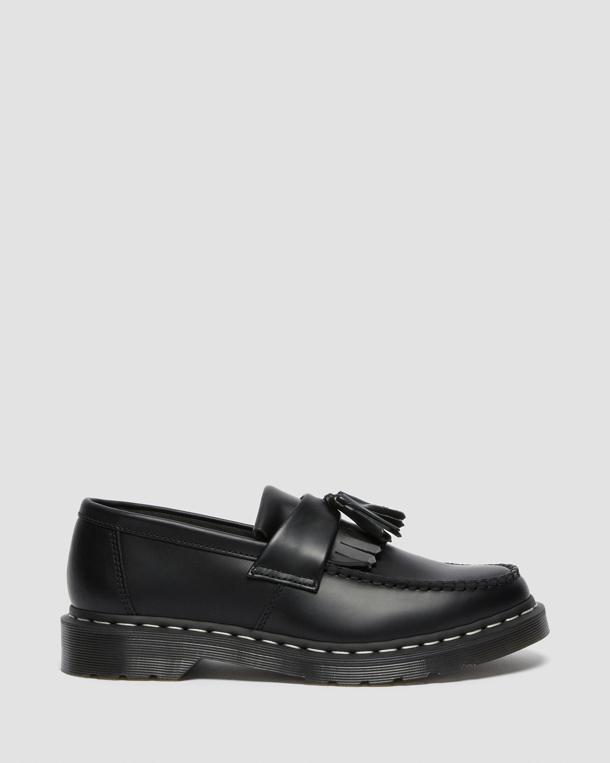 Adrian White Stitch Smooth Leather Loafers in Black