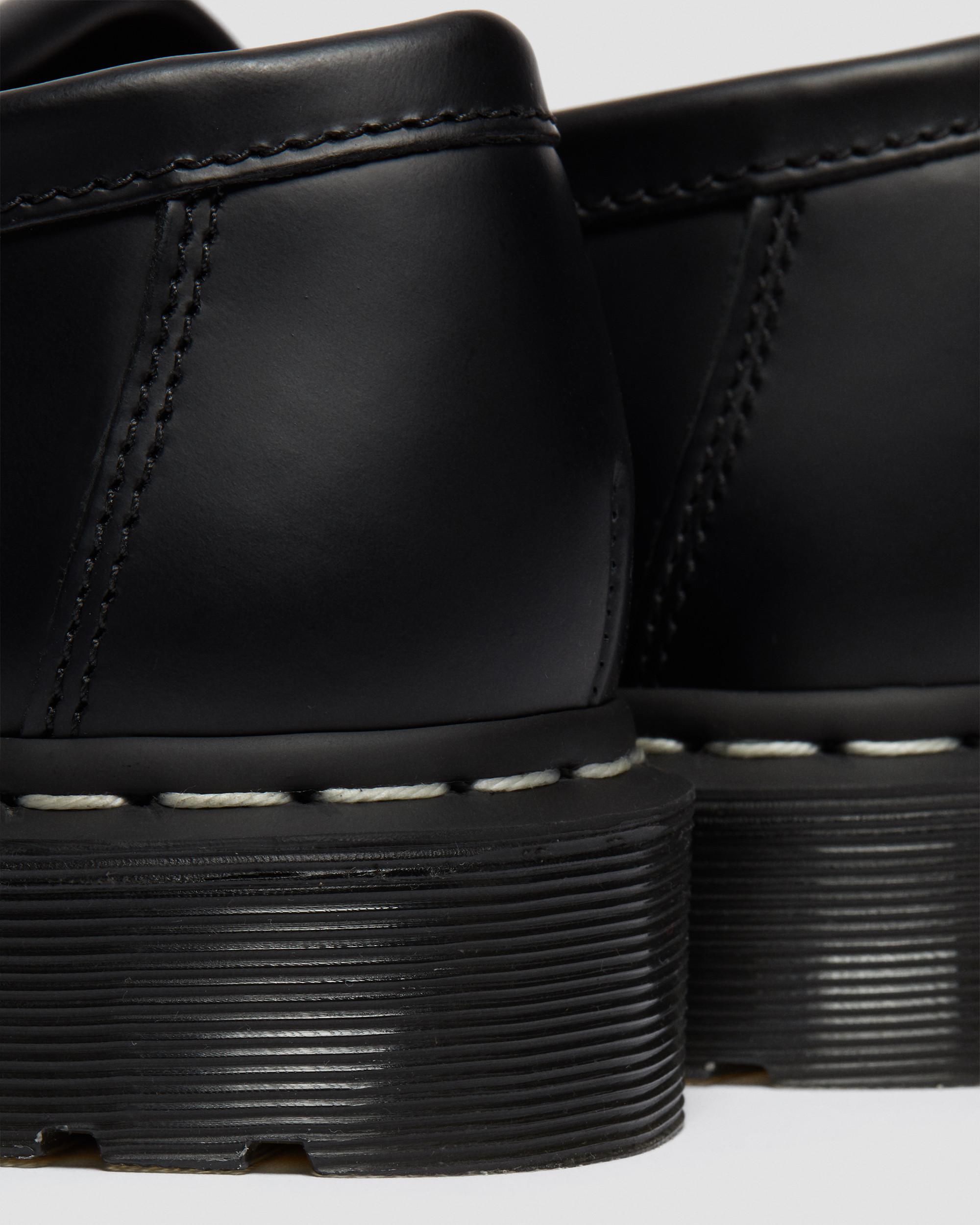 Adrian White Stitch Smooth Leather Loafers in Black