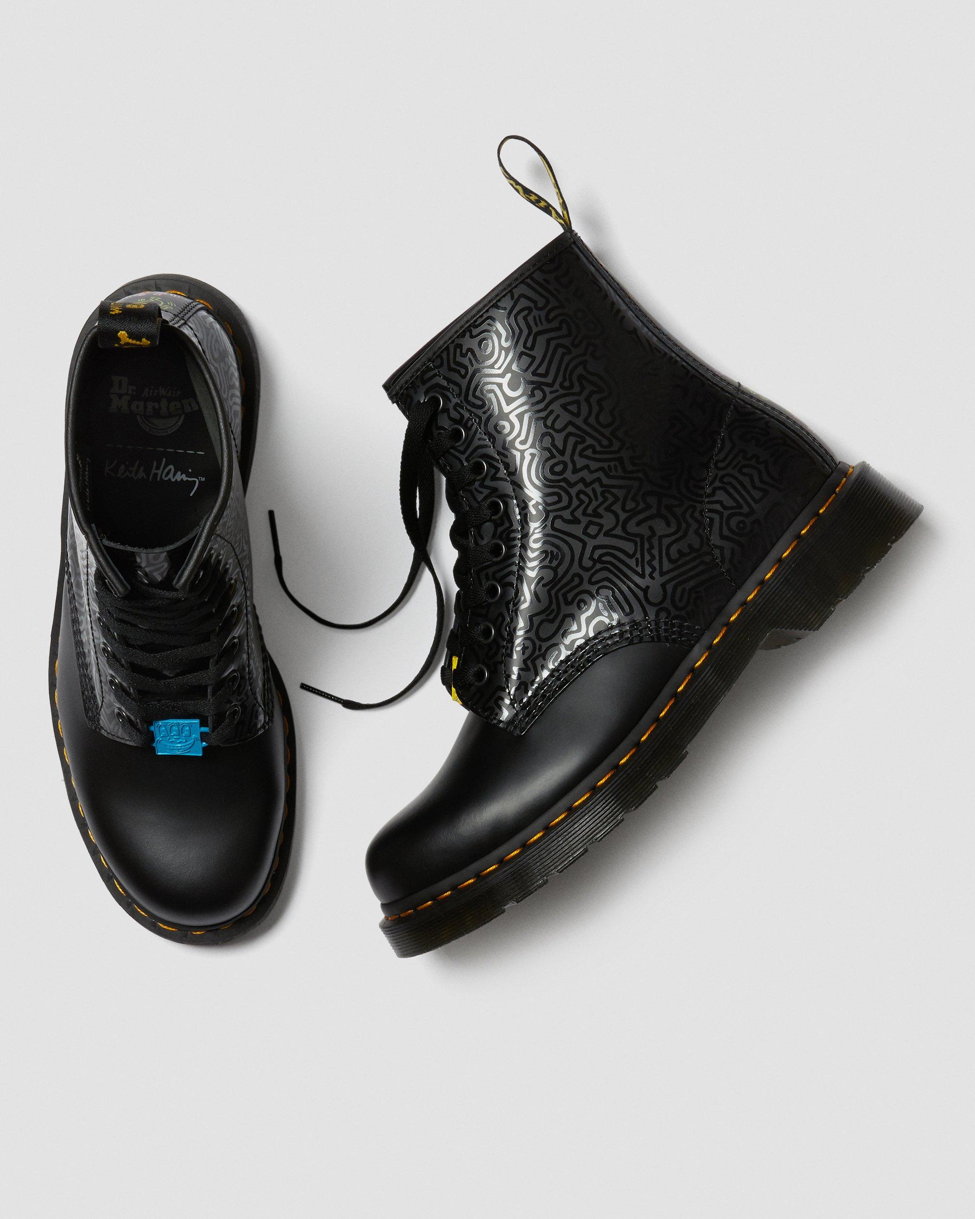 Keith Haring 1460 Smooth Leather Lace Up Boots in BLACK+MULTI | Dr