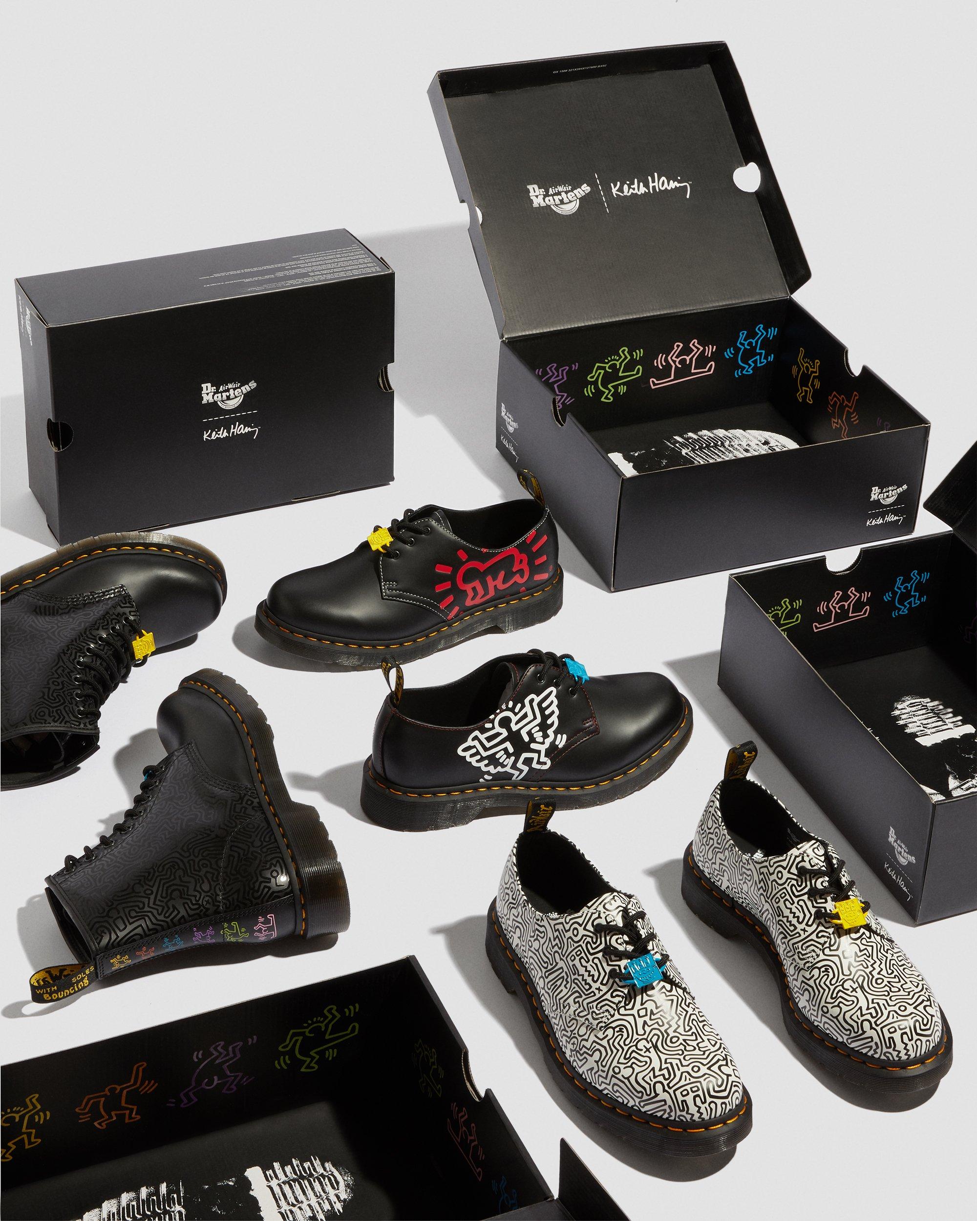 Keith Haring 1460 Smooth Leather Lace Up Boots in BLACK+MULTI | Dr