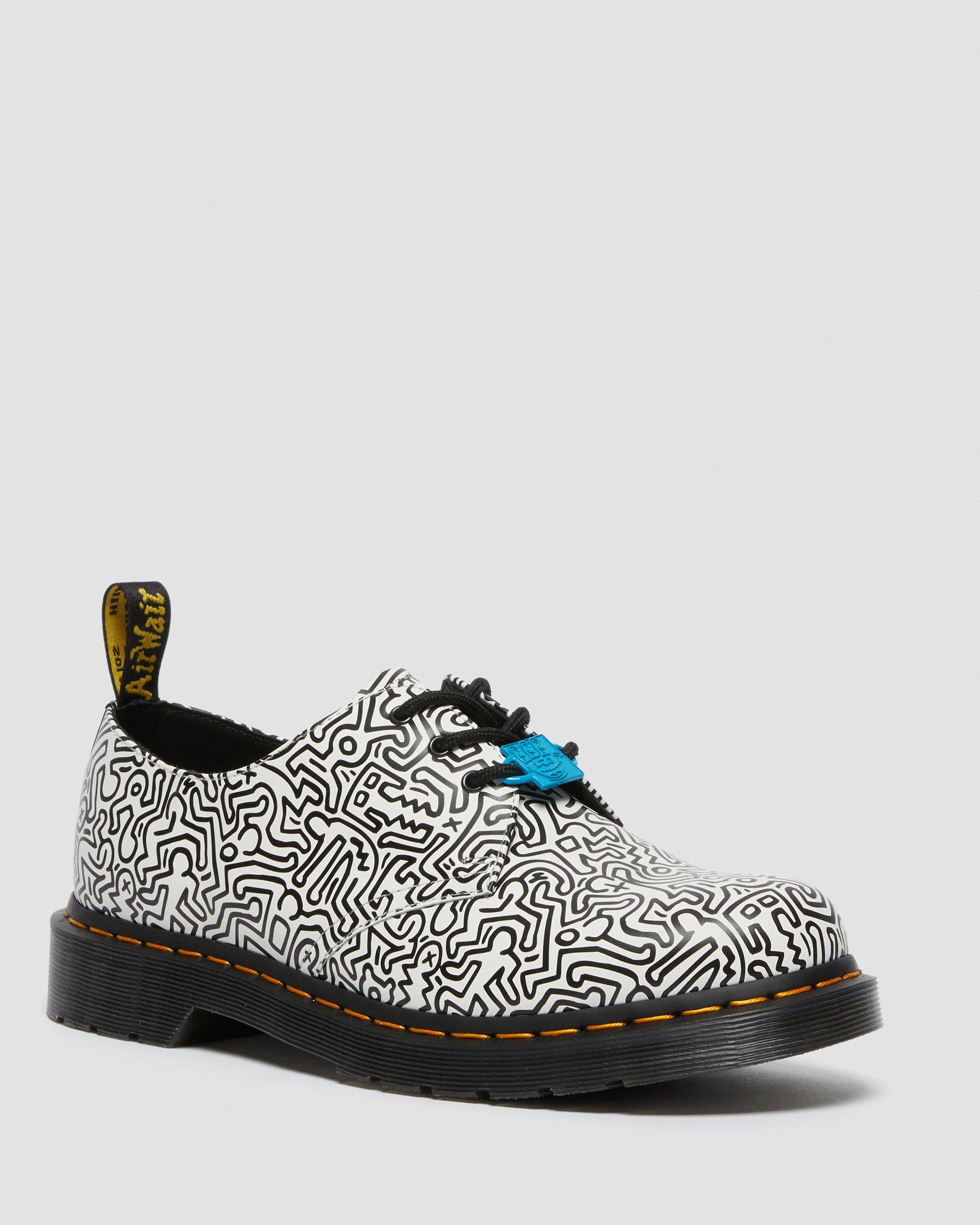 1461 Keith Haring Black & White Printed Leather Shoes in BLACK+