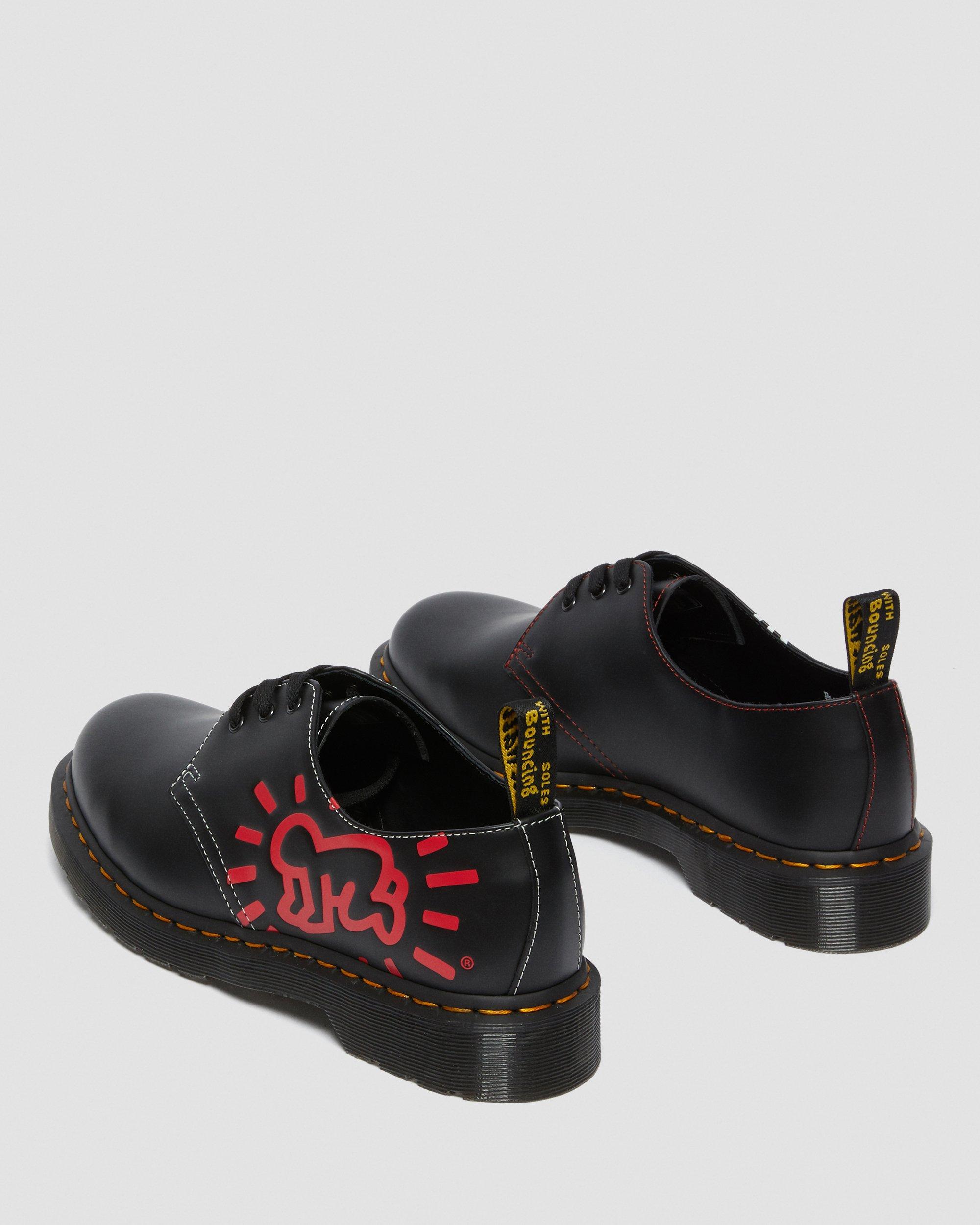 1461 Keith Haring Black Leather Shoes in BLACK+RED+WHITE | Dr