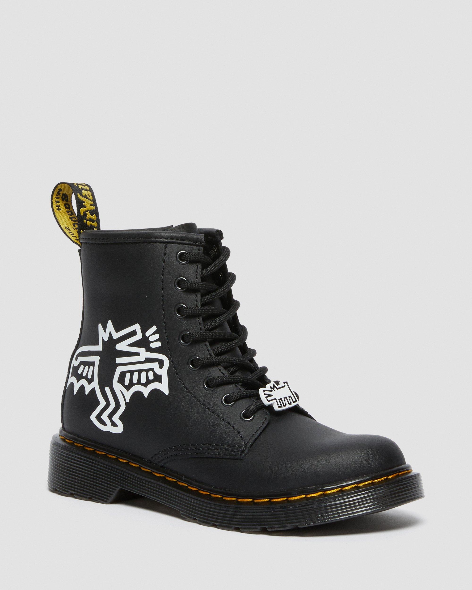 Junior Keith Haring 1460 Leather Lace Up Boots in BLACK+WHITE | Dr