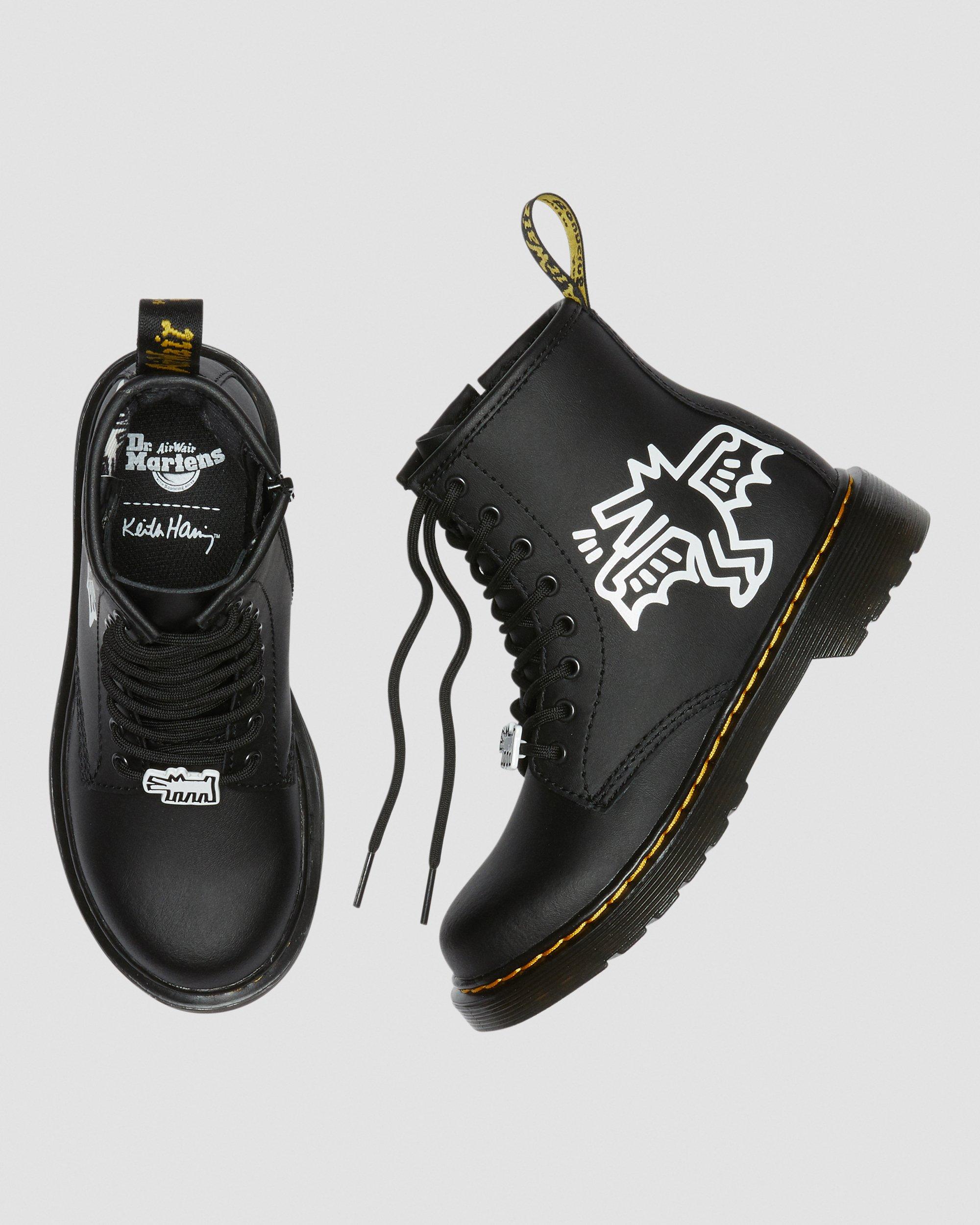 Junior Keith Haring 1460 Leather Lace Up Boots in BLACK+WHITE | Dr