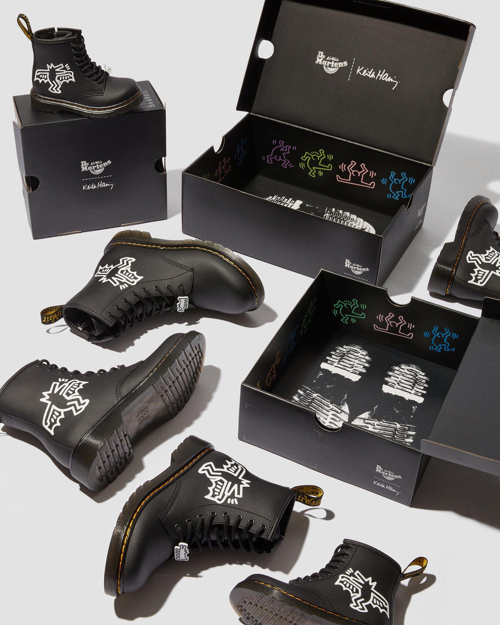 Junior Keith Haring 1460 Leather Lace Up Boots in BLACK+WHITE | Dr