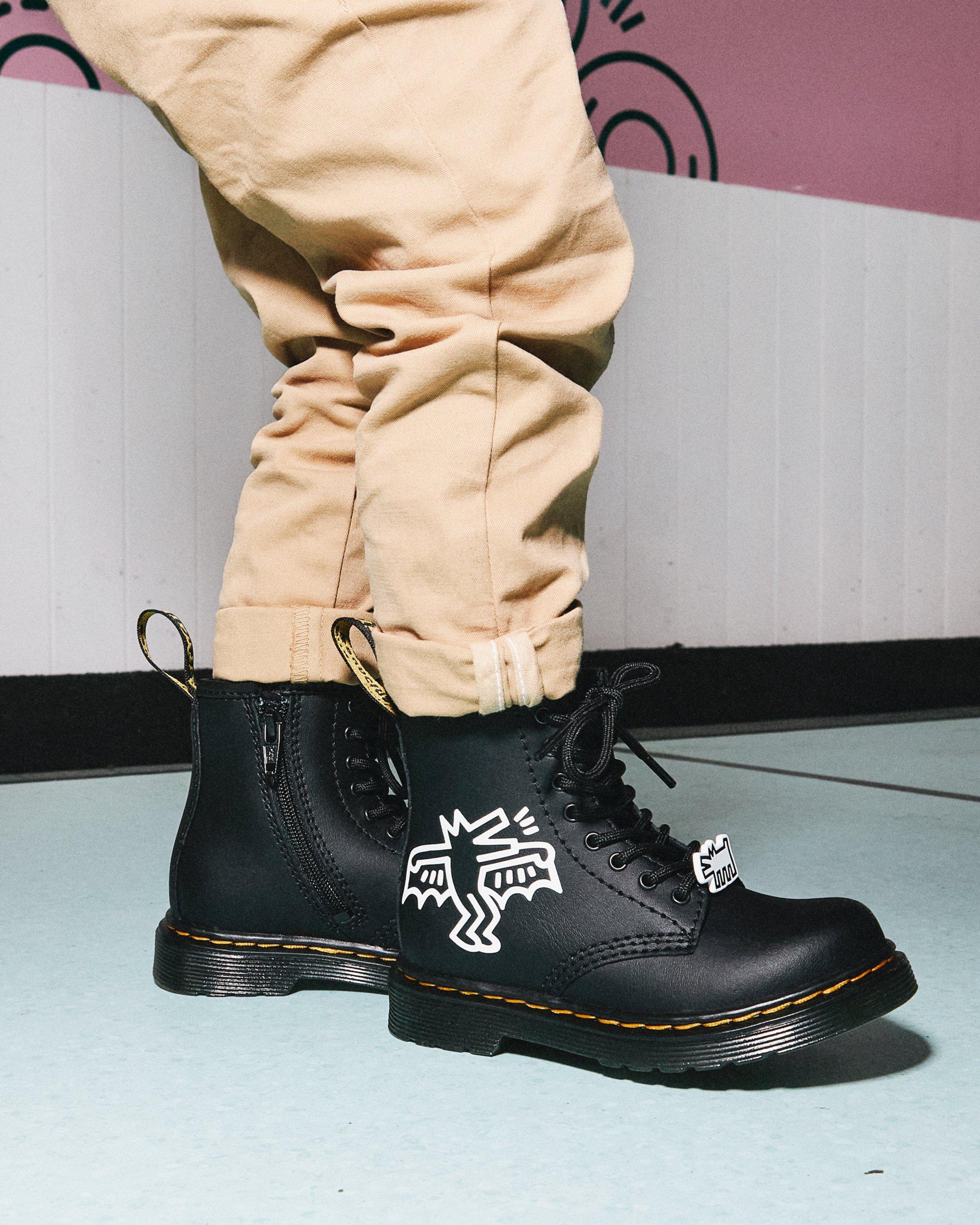 Toddler Keith Haring 1460 Leather Lace Up Boots in BLACK+WHITE