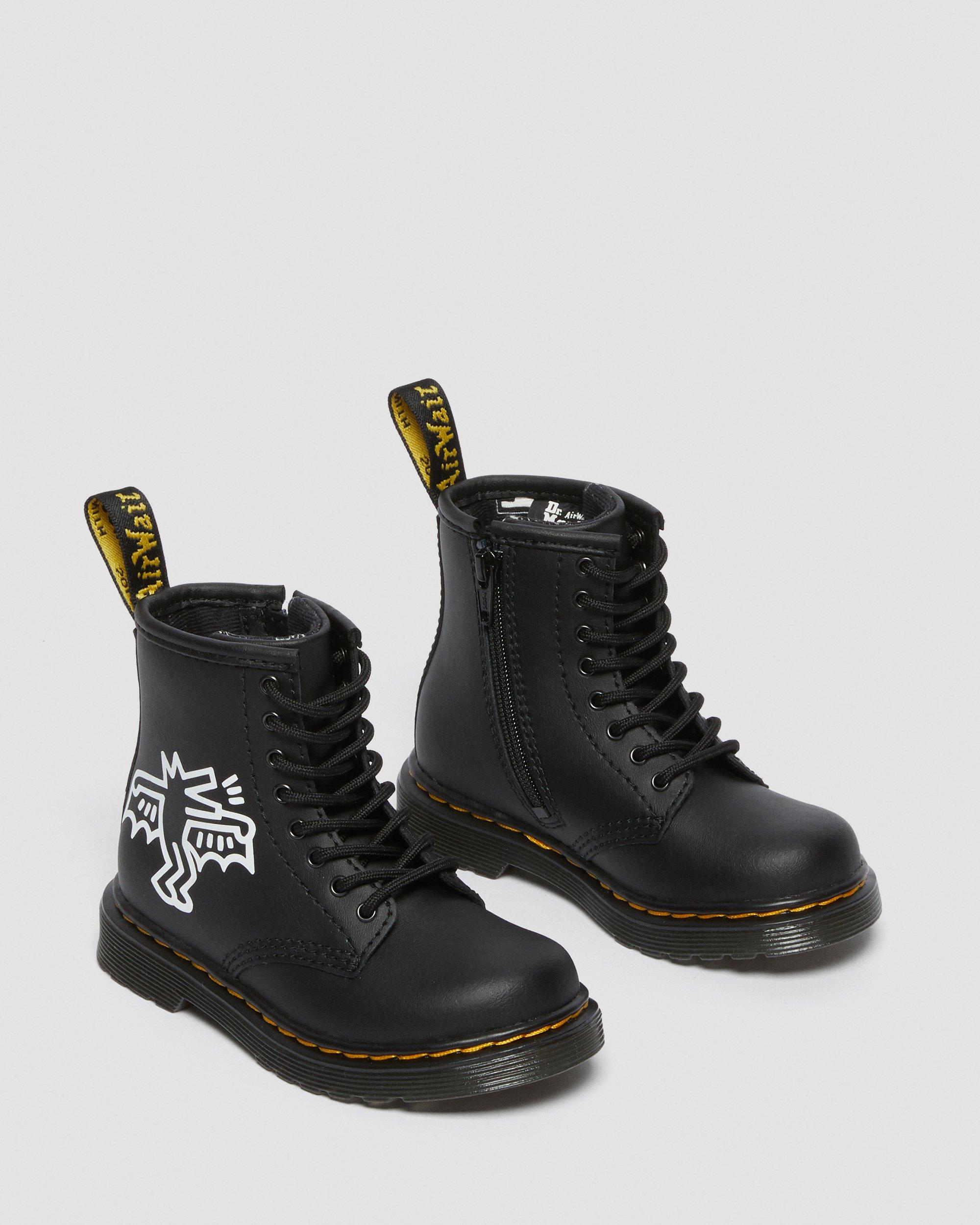 Toddler 1460 Keith Haring Leather Boots in Black+White