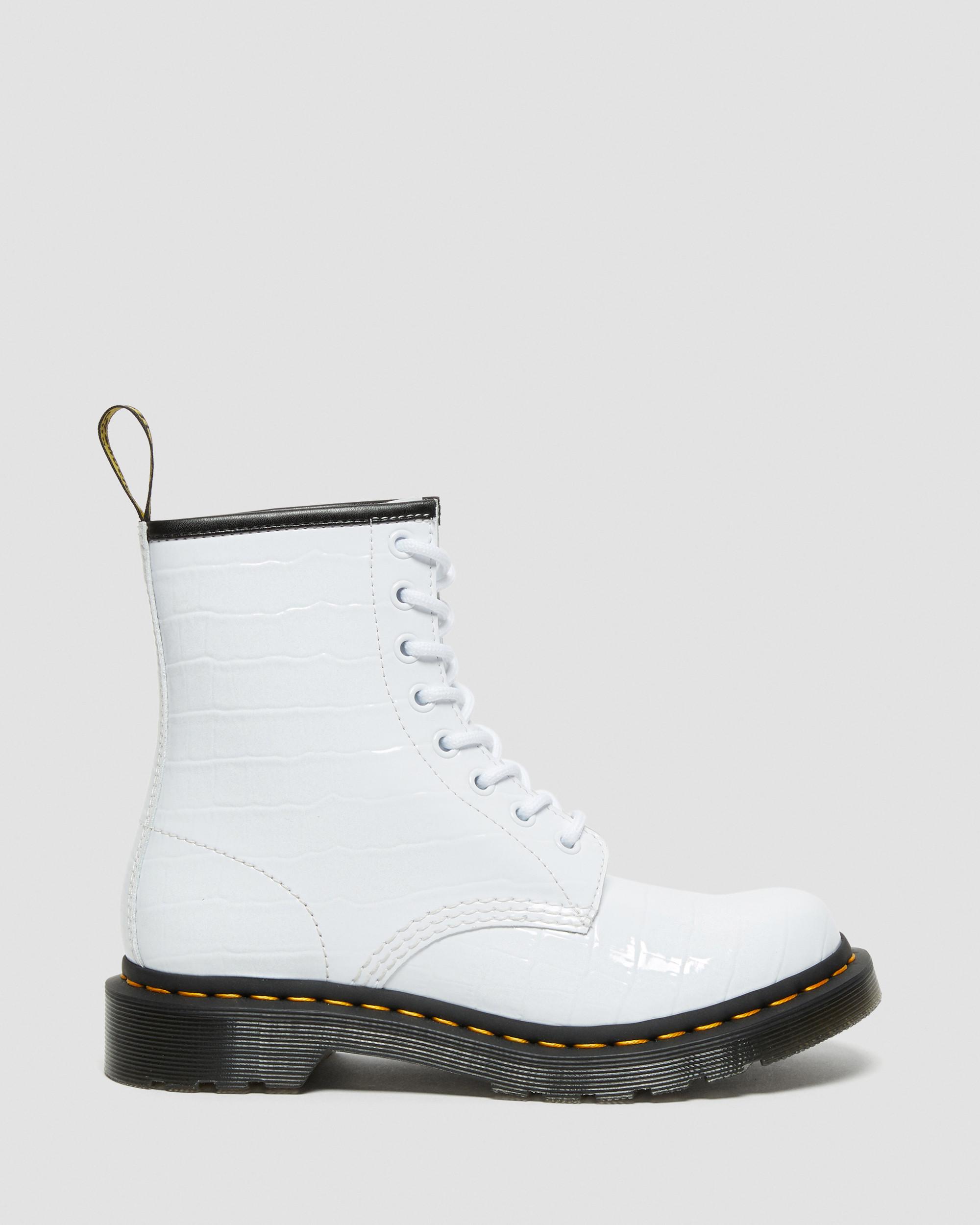 1460 Patent Croc Emboss Leather Boots in White | Dr. Martens