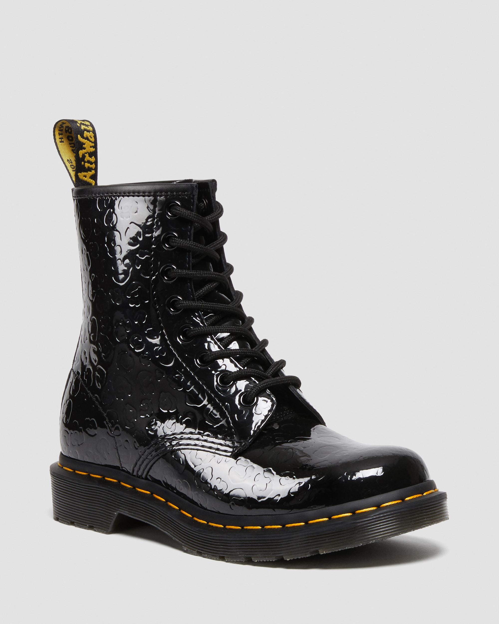 1460 Leopard Emboss Patent Leather Boots in Black