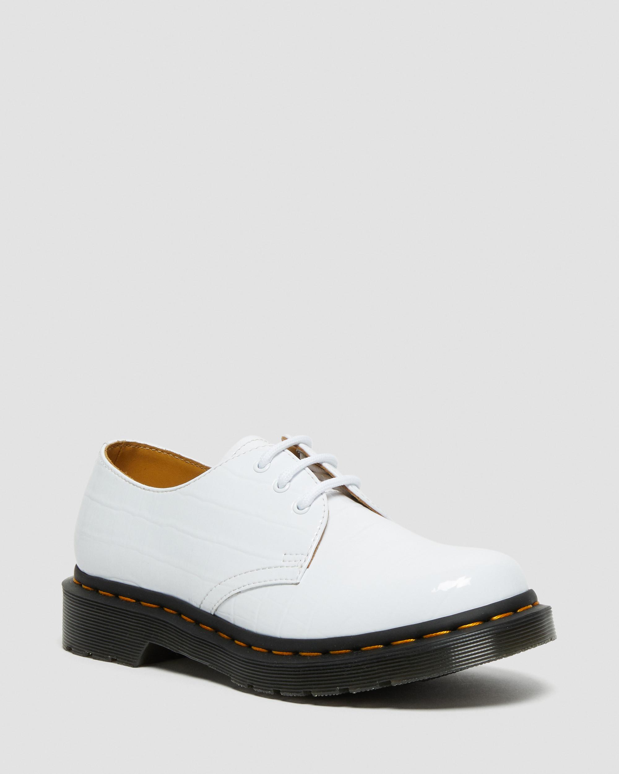 1461 Women's Patent Croc Emboss Leather Shoes in White | Dr. Martens
