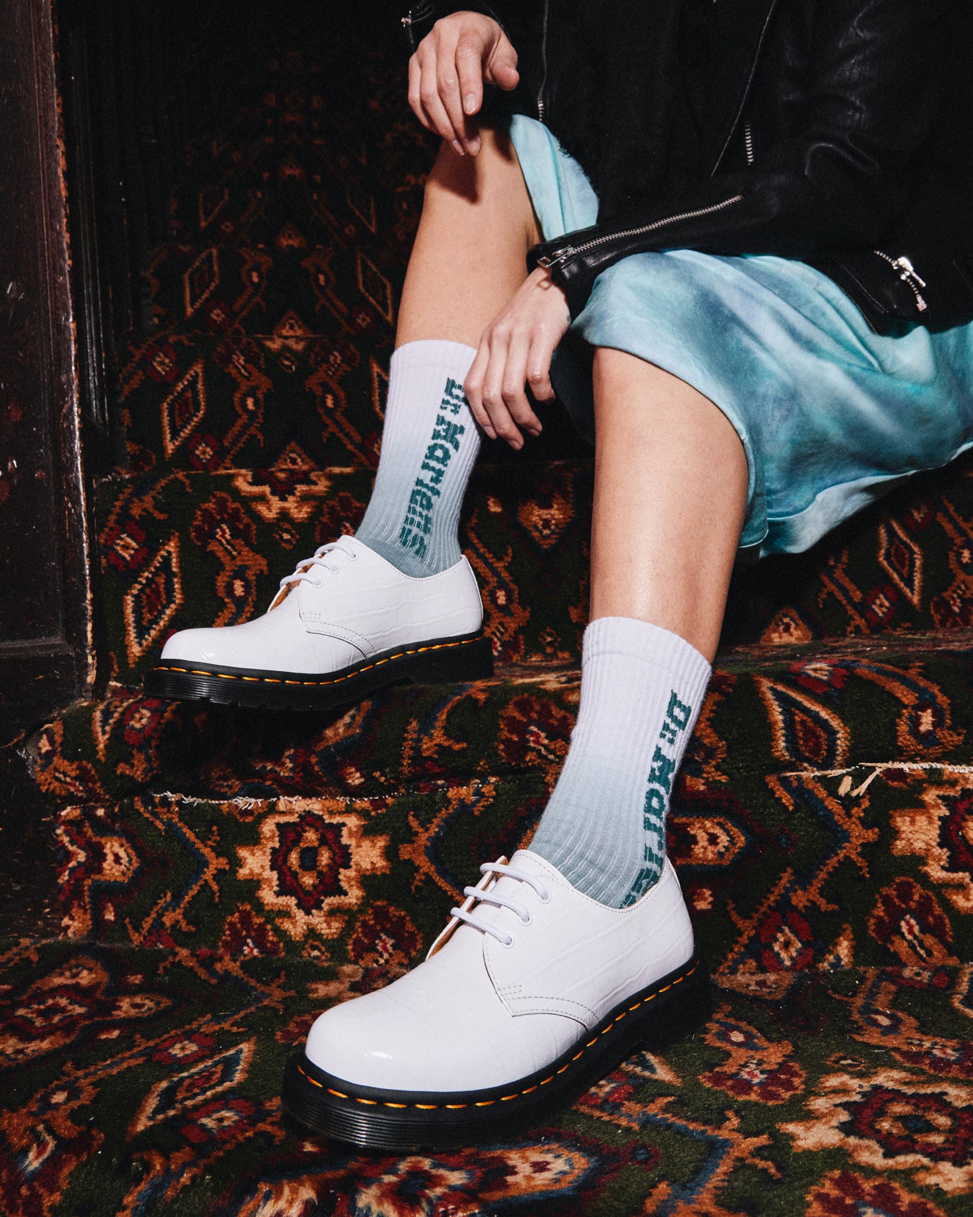 1461 Women's Patent Croc Emboss Leather Shoes in WHITE | Dr. Martens™
