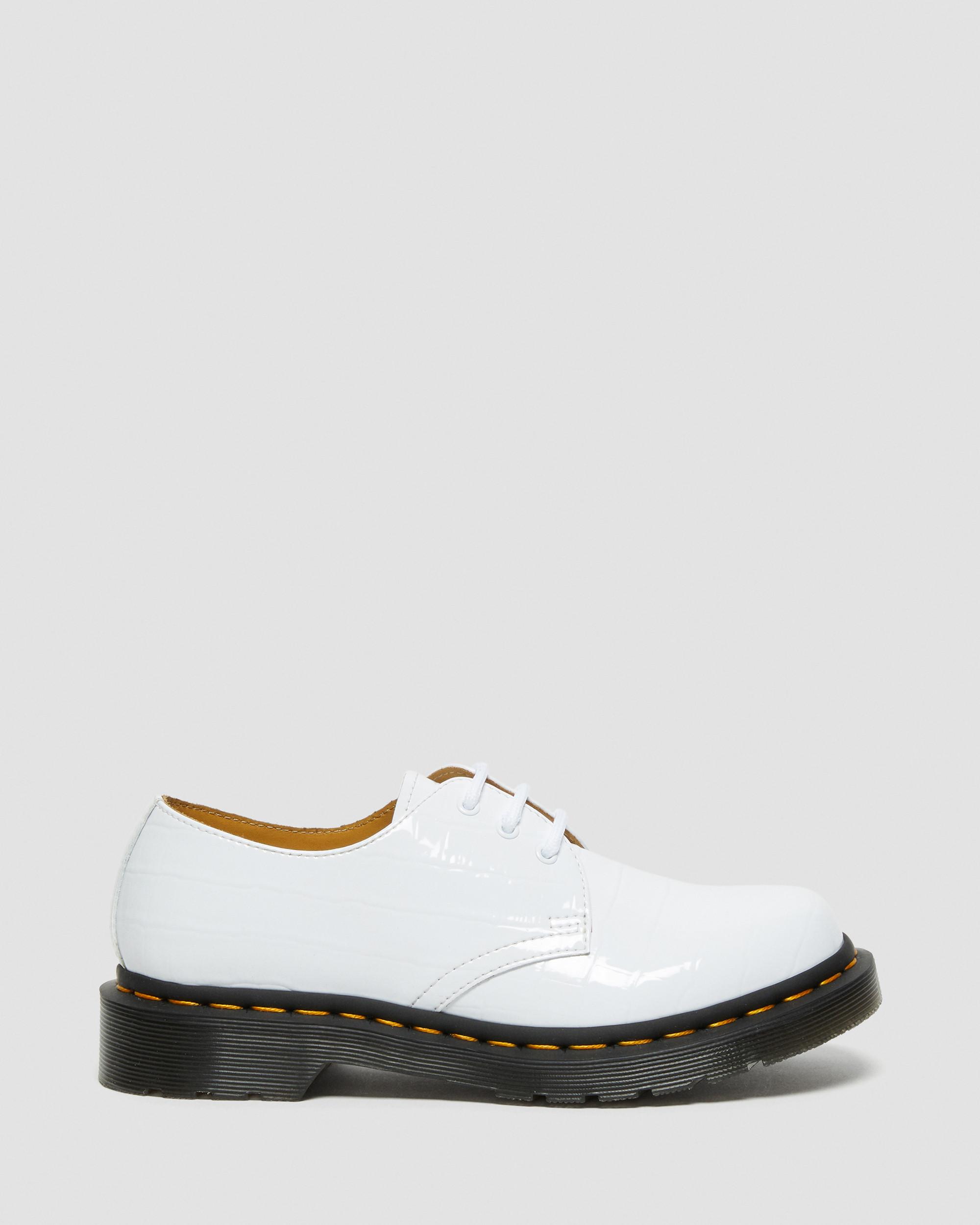 1461 Women's Patent Croc Emboss Leather Shoes in WHITE | Dr. Martens™
