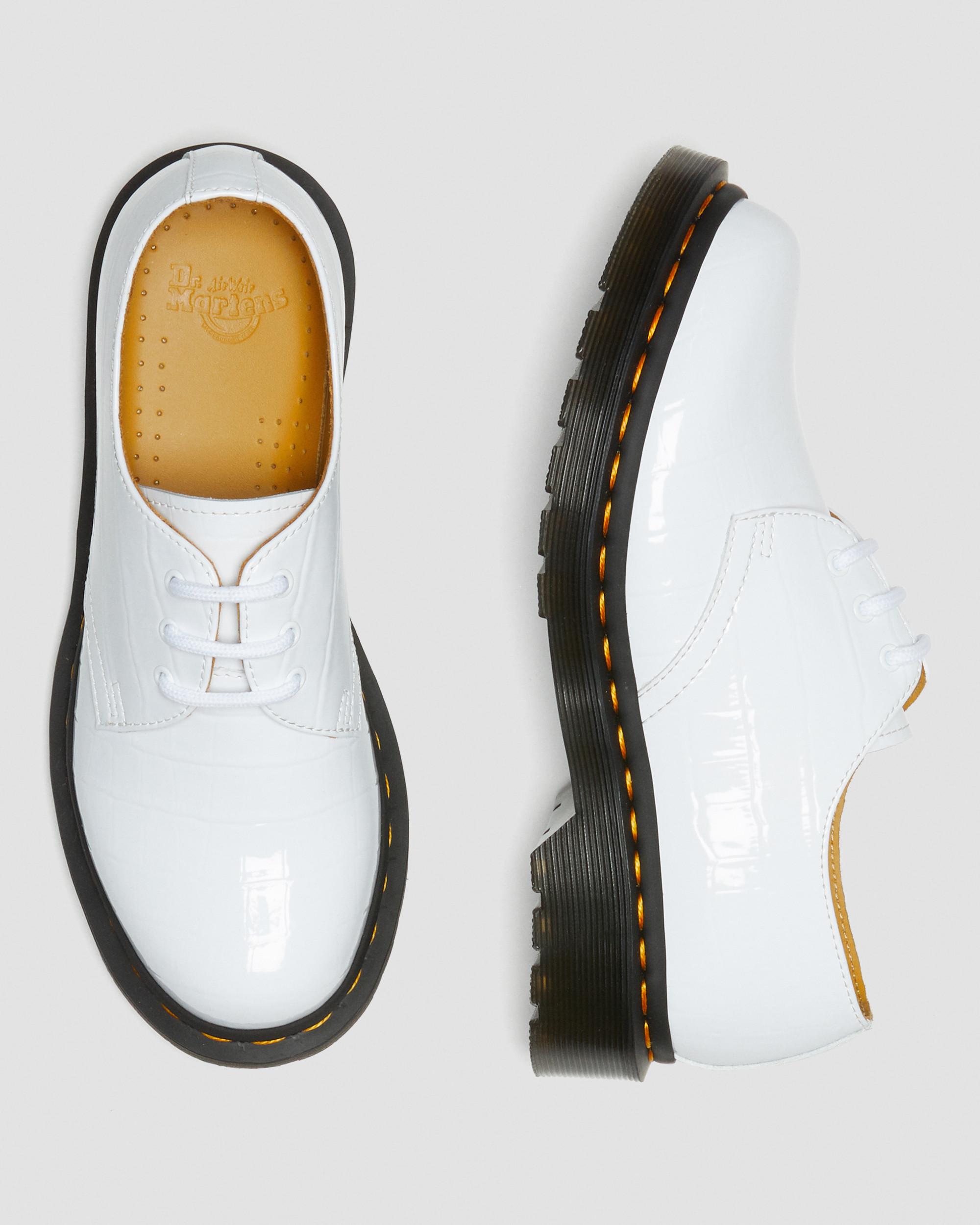1461 Women's Patent Croc Emboss Leather Shoes in WHITE | Dr. Martens™