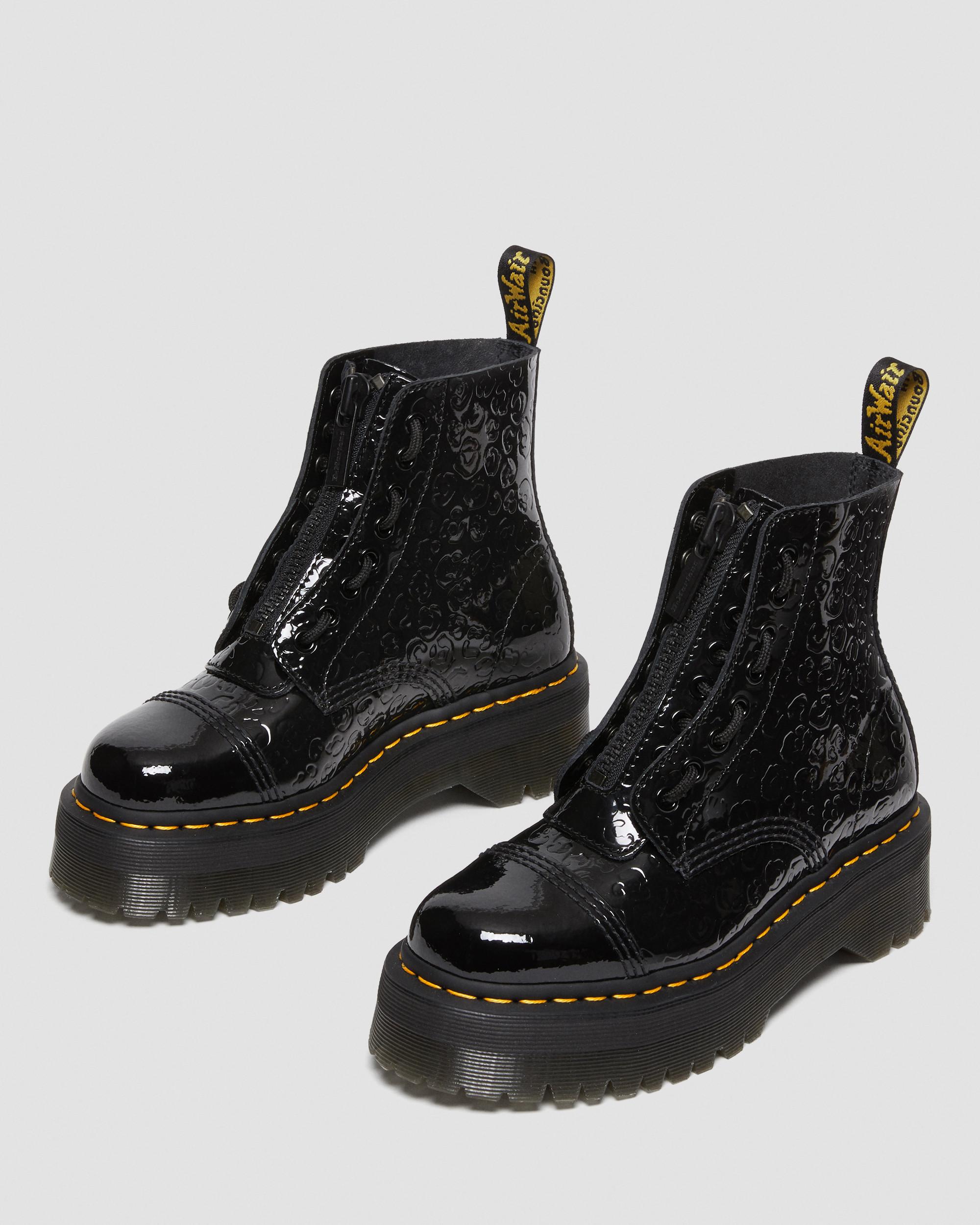 Sinclair Leopard Emboss Patent Leather Platform Boots in BLACK