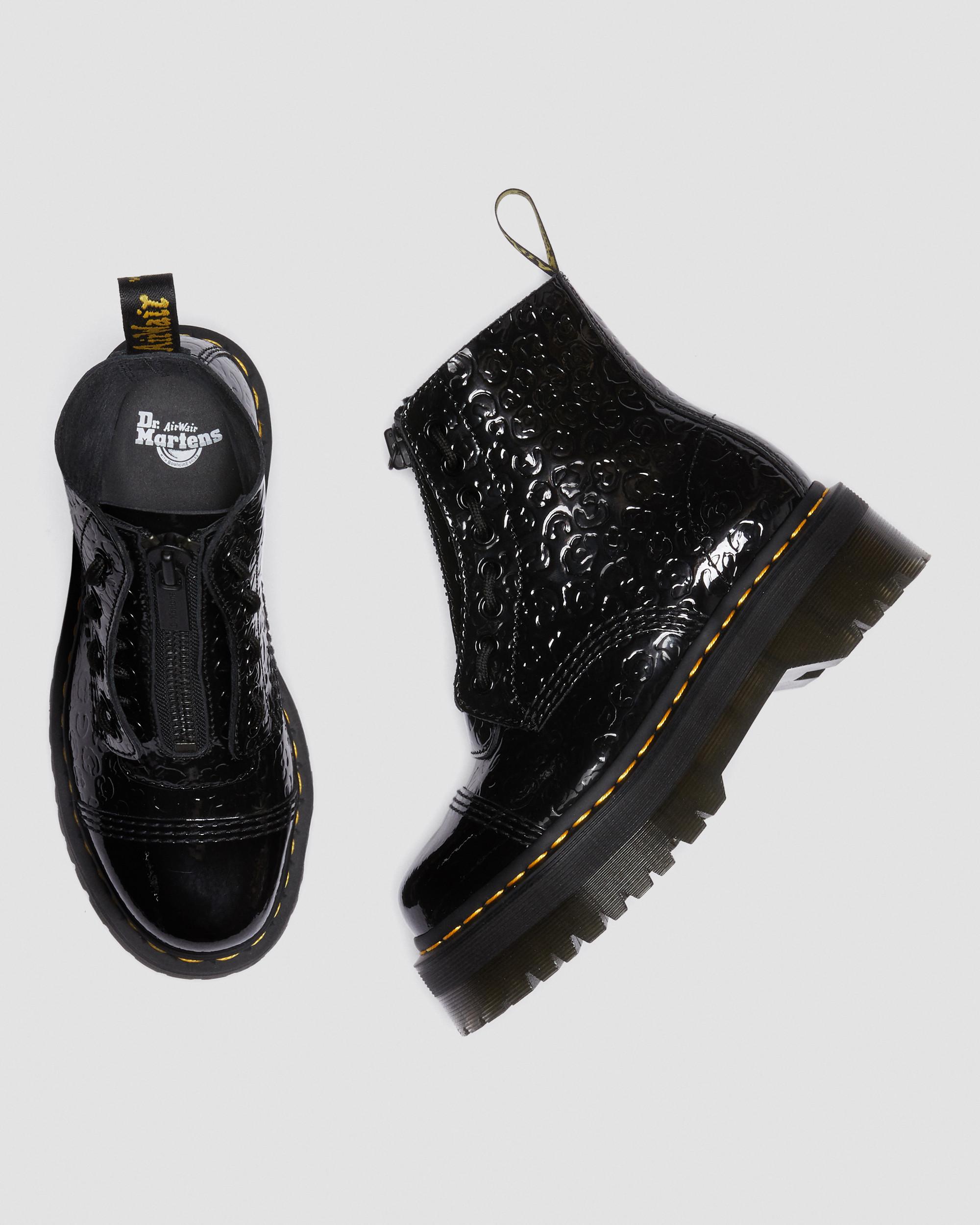 Sinclair Leopard Emboss Patent Leather Platform Boots in BLACK