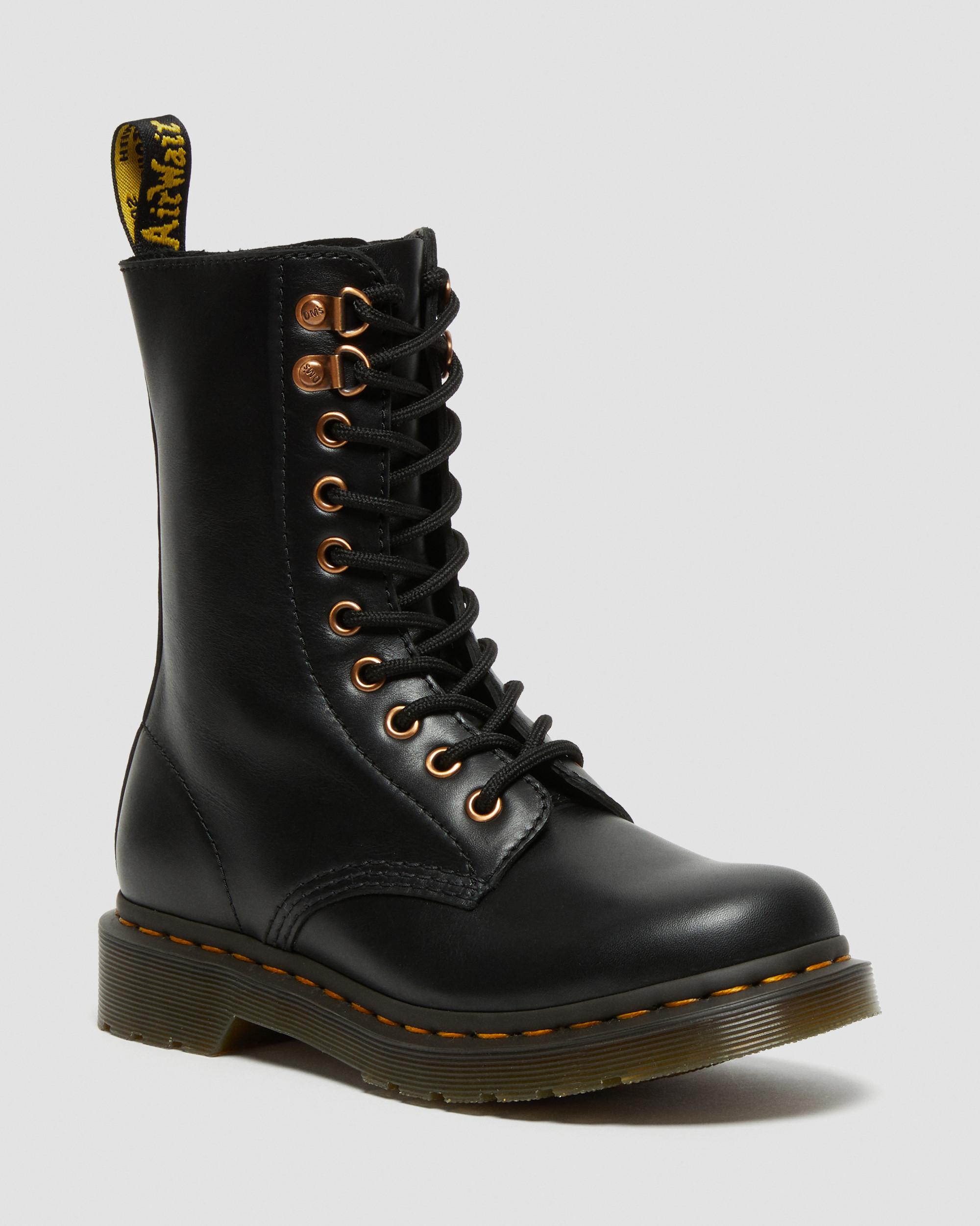 1490 Rose Gold Hardware Leather High Boots in Black Dr. Martens