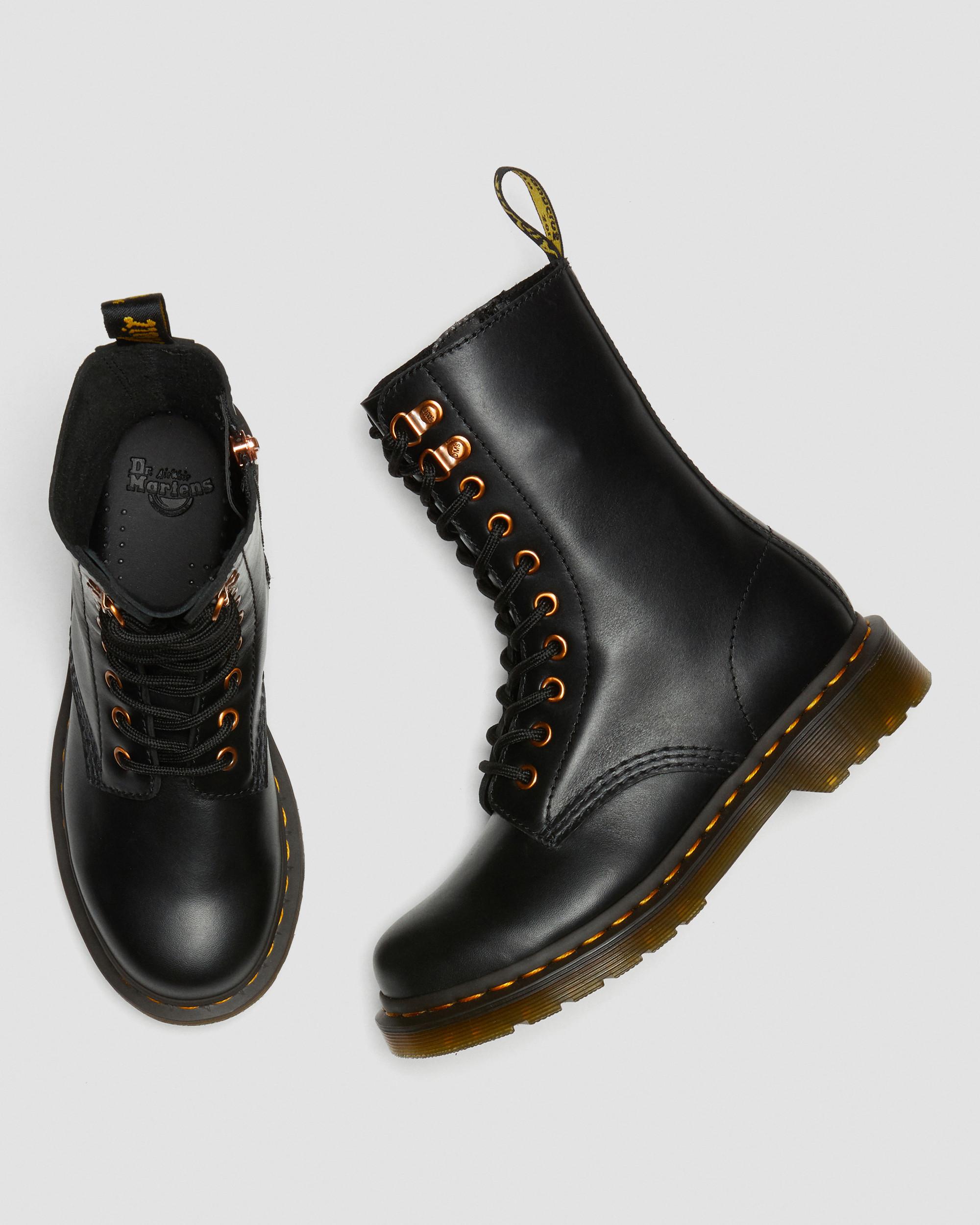 1490 Rose Gold Hardware Leather High Boots in Black | Dr. Martens