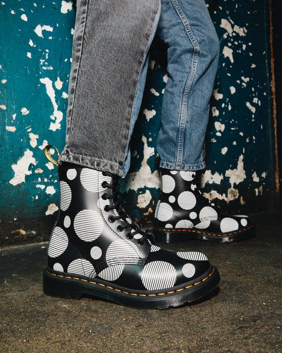 1460 Women's Polka Dot Smooth Leather Lace Up Boots in Black 1460 Women's Polka Dot Smooth Leather Lace Up Boots in Black