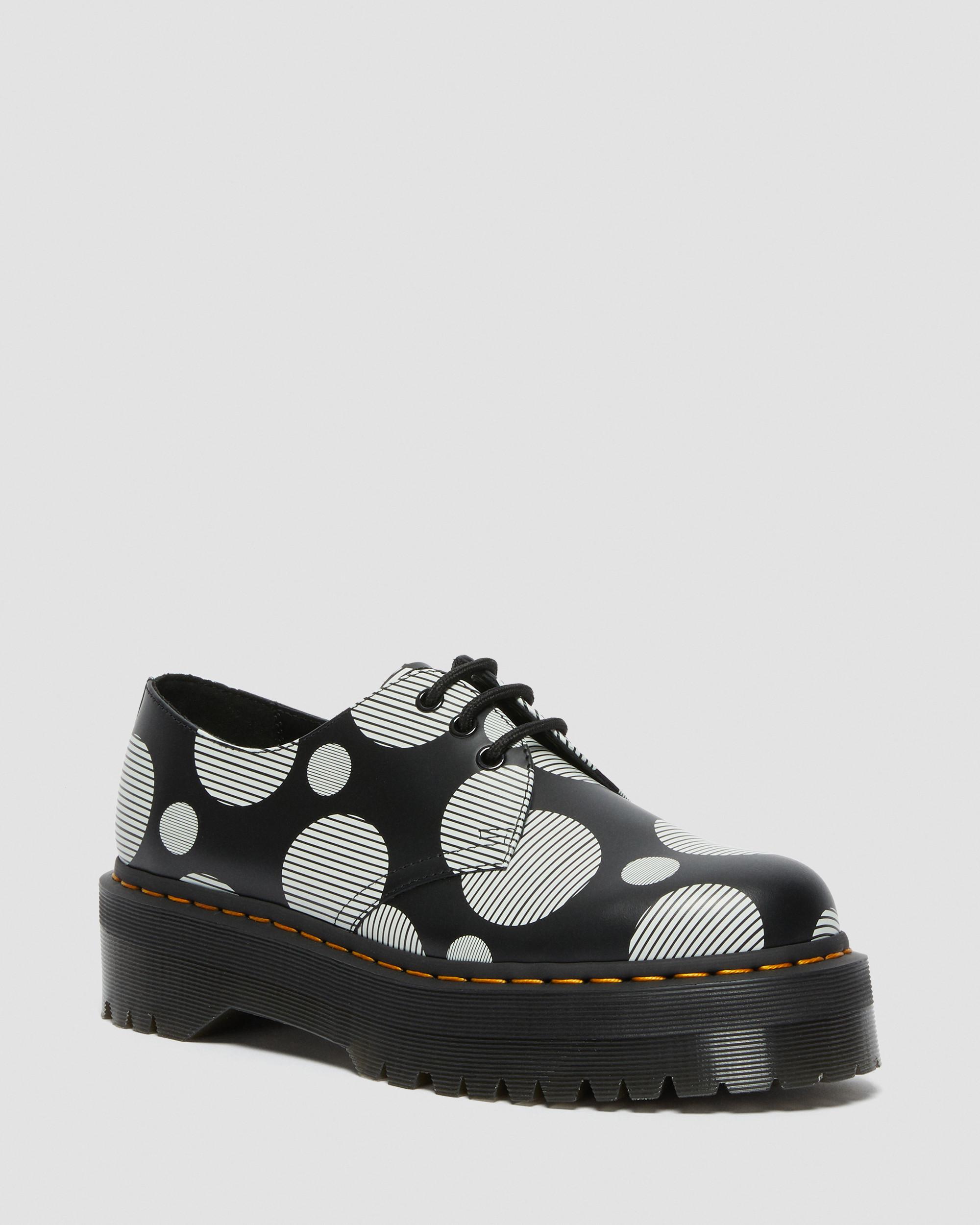 o*s様 Dr.Martens POLKA DOT SMOOTH 1461 Quad Polka Dot Smooth Leather Platform Shoes in BLACK+WHITE