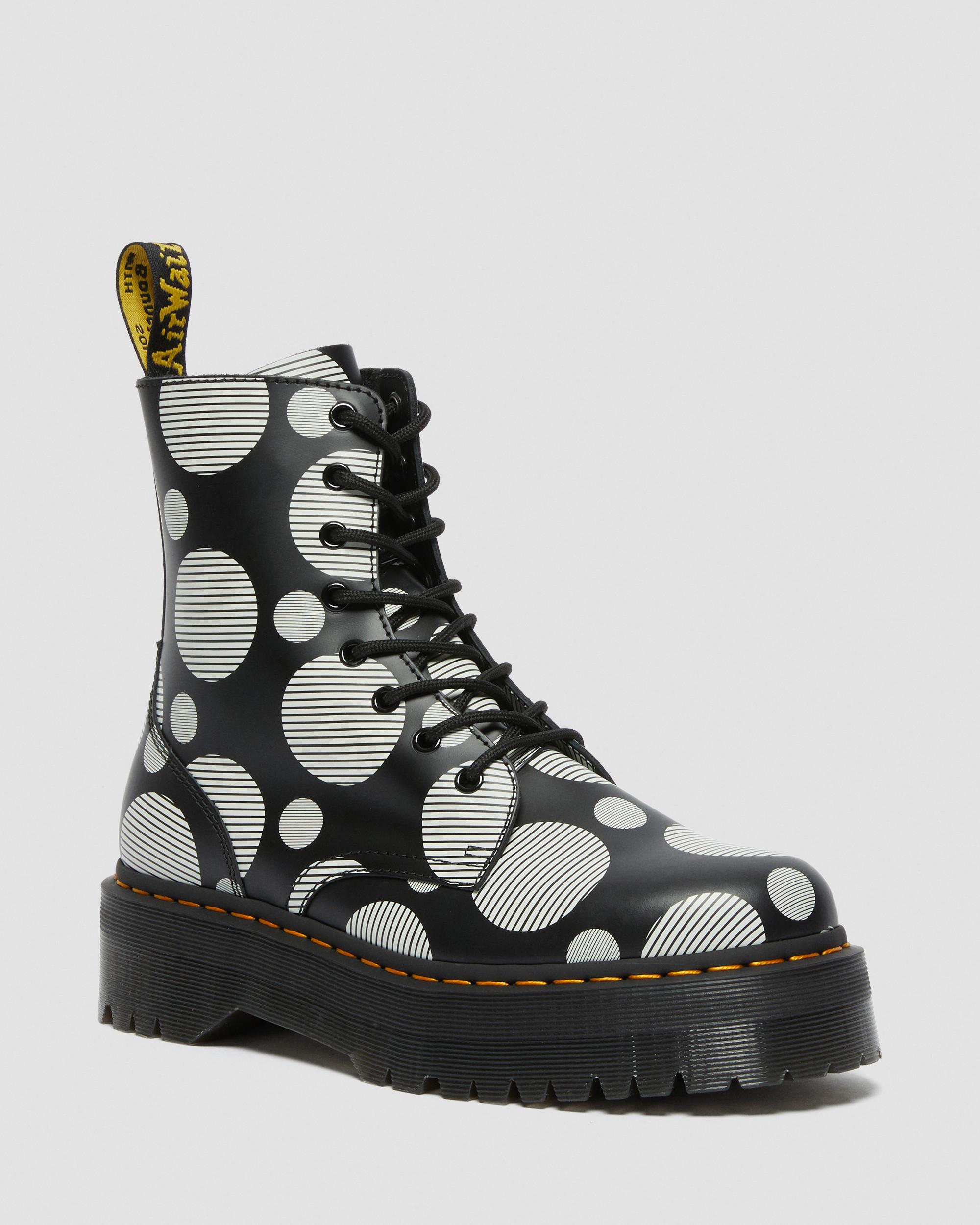 Jadon Polka Dot Smooth Leather Platform Boots in BLACK+WHITE | Dr