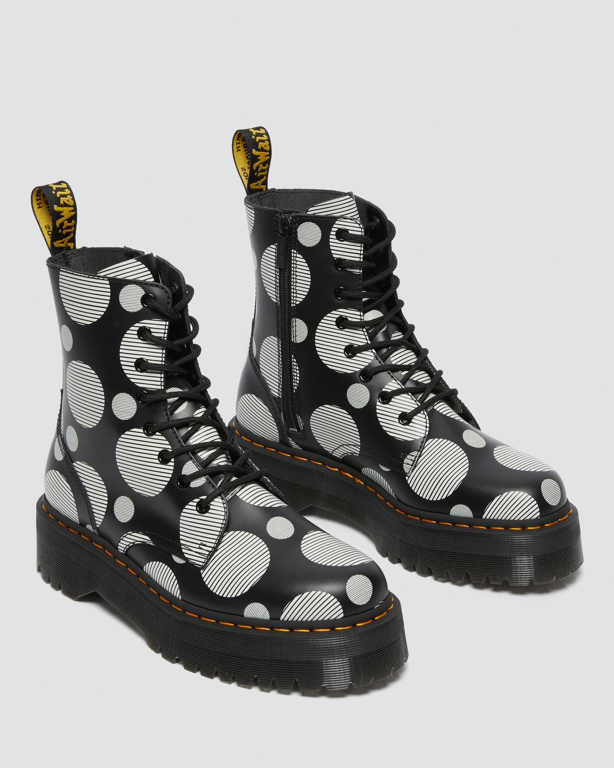 Jadon Boot Polka Dot Smooth Leather Platforms in BLACK+WHITE | Dr