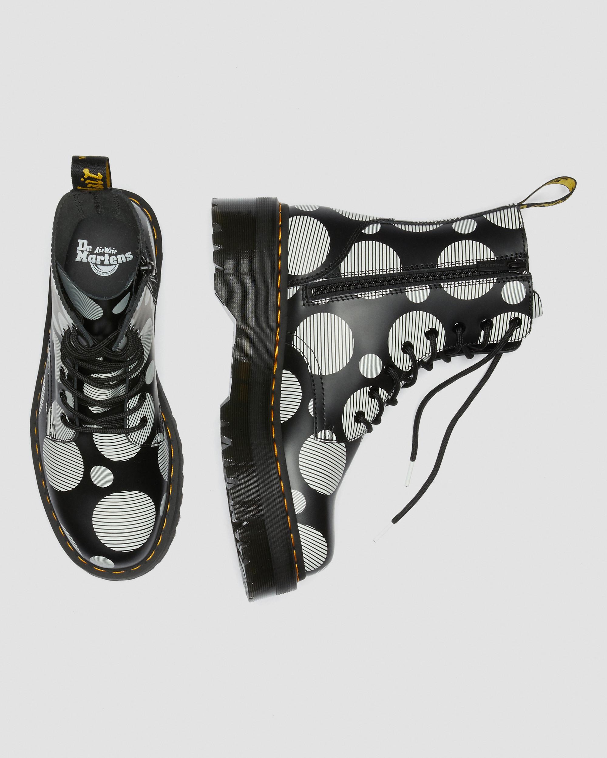 Jadon Polka Dot Smooth Leather Platform Boots in BLACK+WHITE | Dr