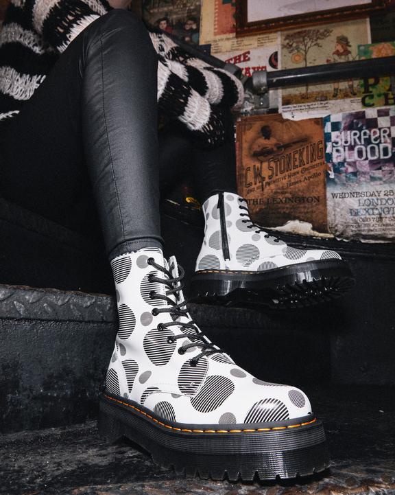 Jadon Boot Polka Dot Smooth Leather Platforms in White | Dr Jadon Boot Polka Dot Smooth Leather Platforms in White | Dr