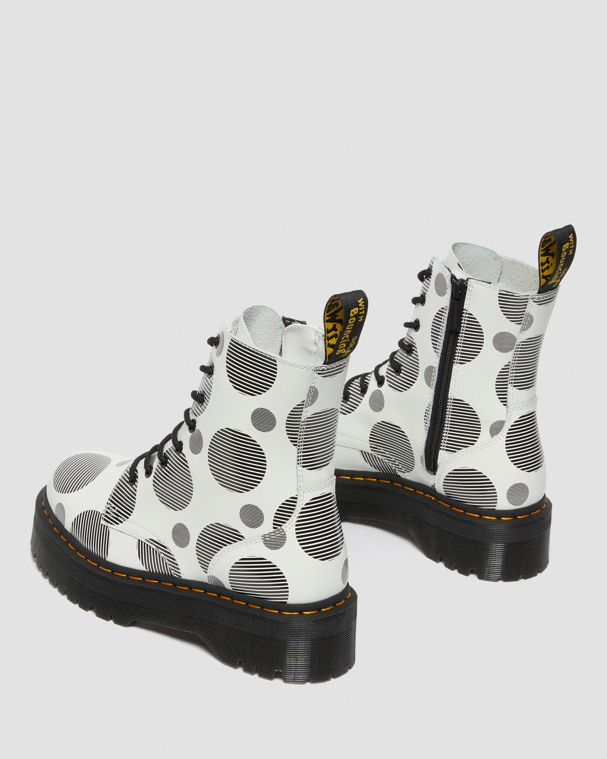 Jadon Polka Dot Smooth Leather Platform Boots in WHITE+BLACK | Dr