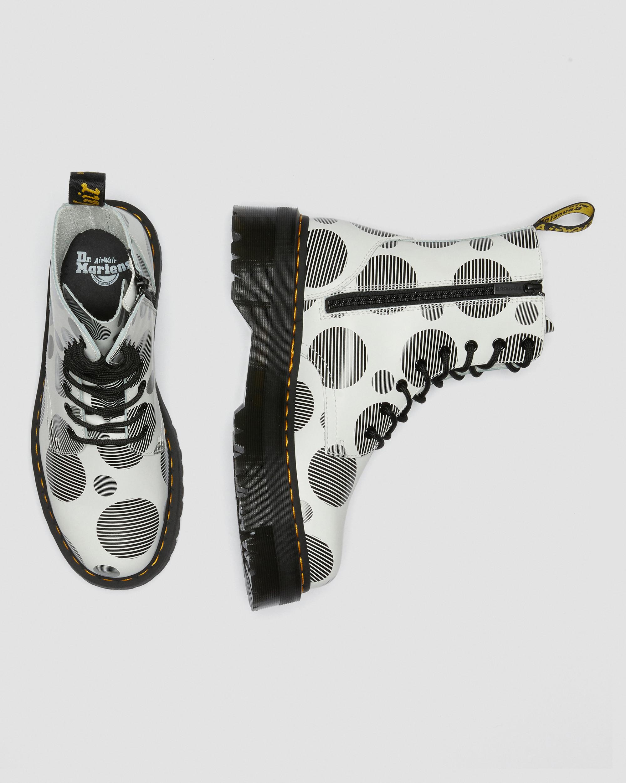 Jadon Polka Dot Smooth Leather Platform Boots in WHITE+BLACK | Dr