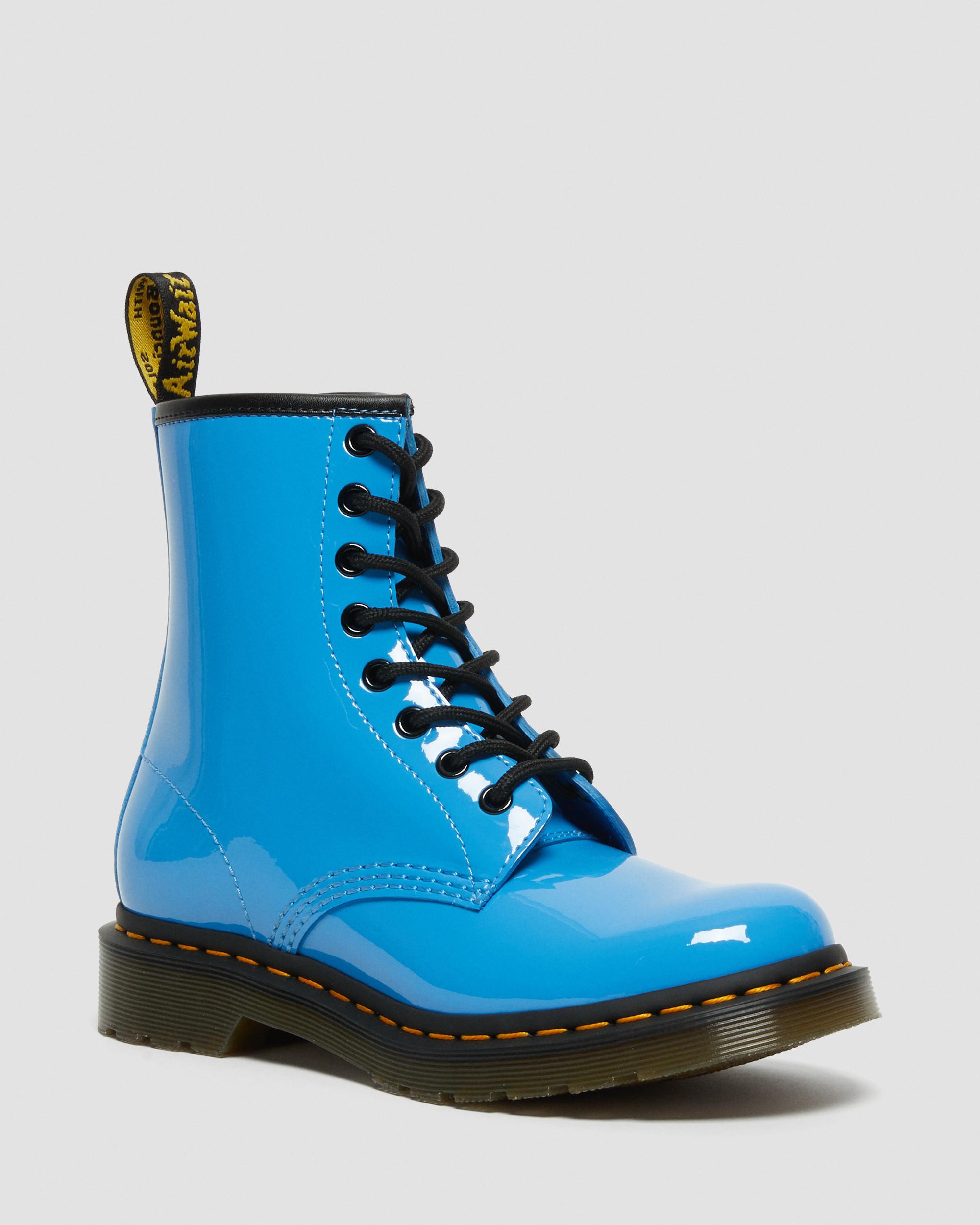 1460 Patent Leather Lace Up Boots in Blue | Dr. Martens