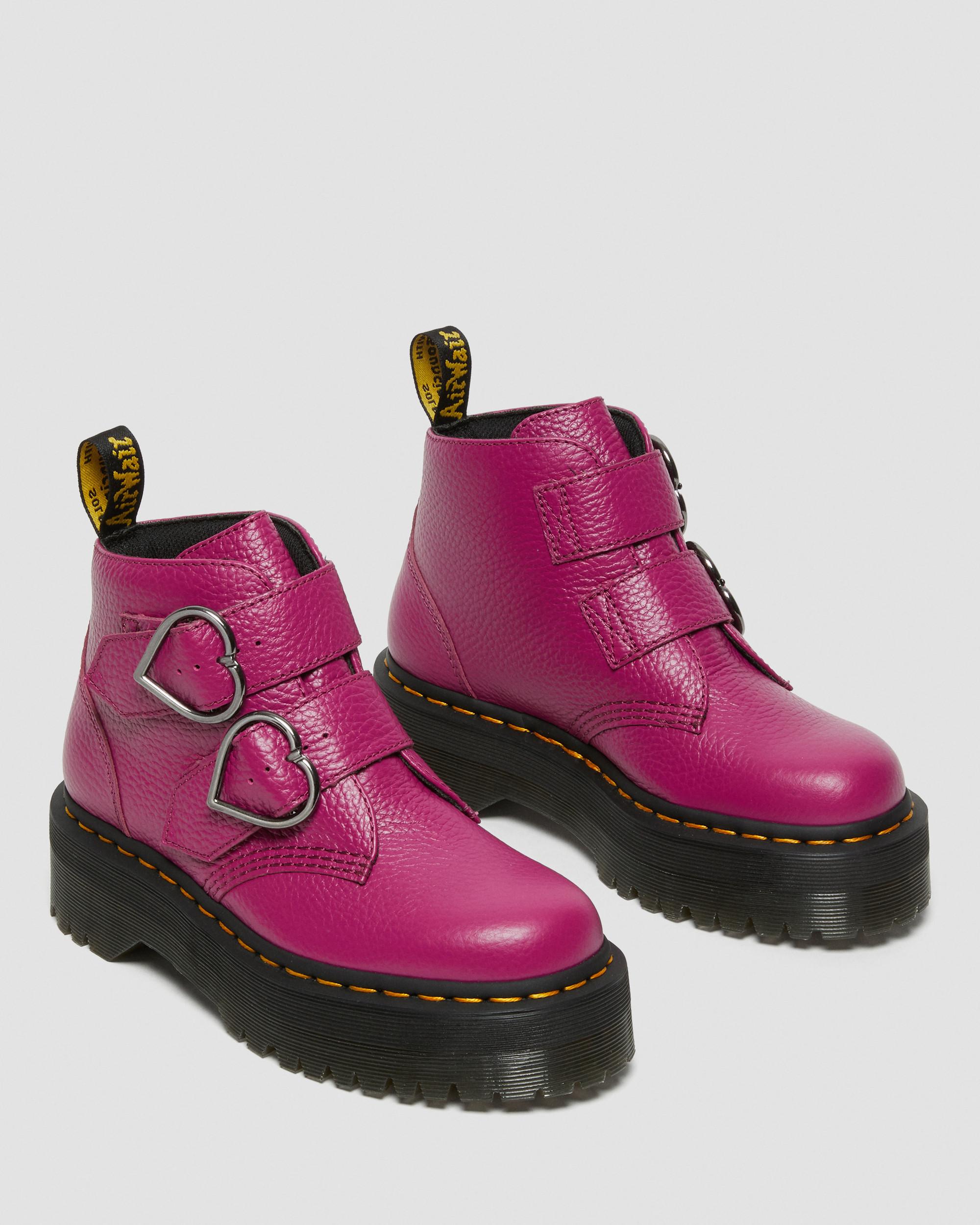 Devon Heart Leather Platform Boots in FUCHSIA | Dr. Martens™