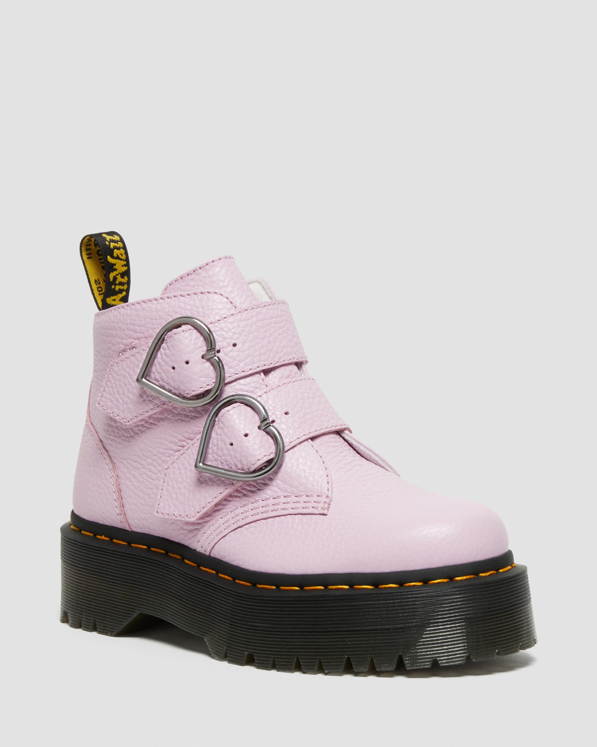 Devon Heart Leather Platform Boots in Pink | Dr. Martens