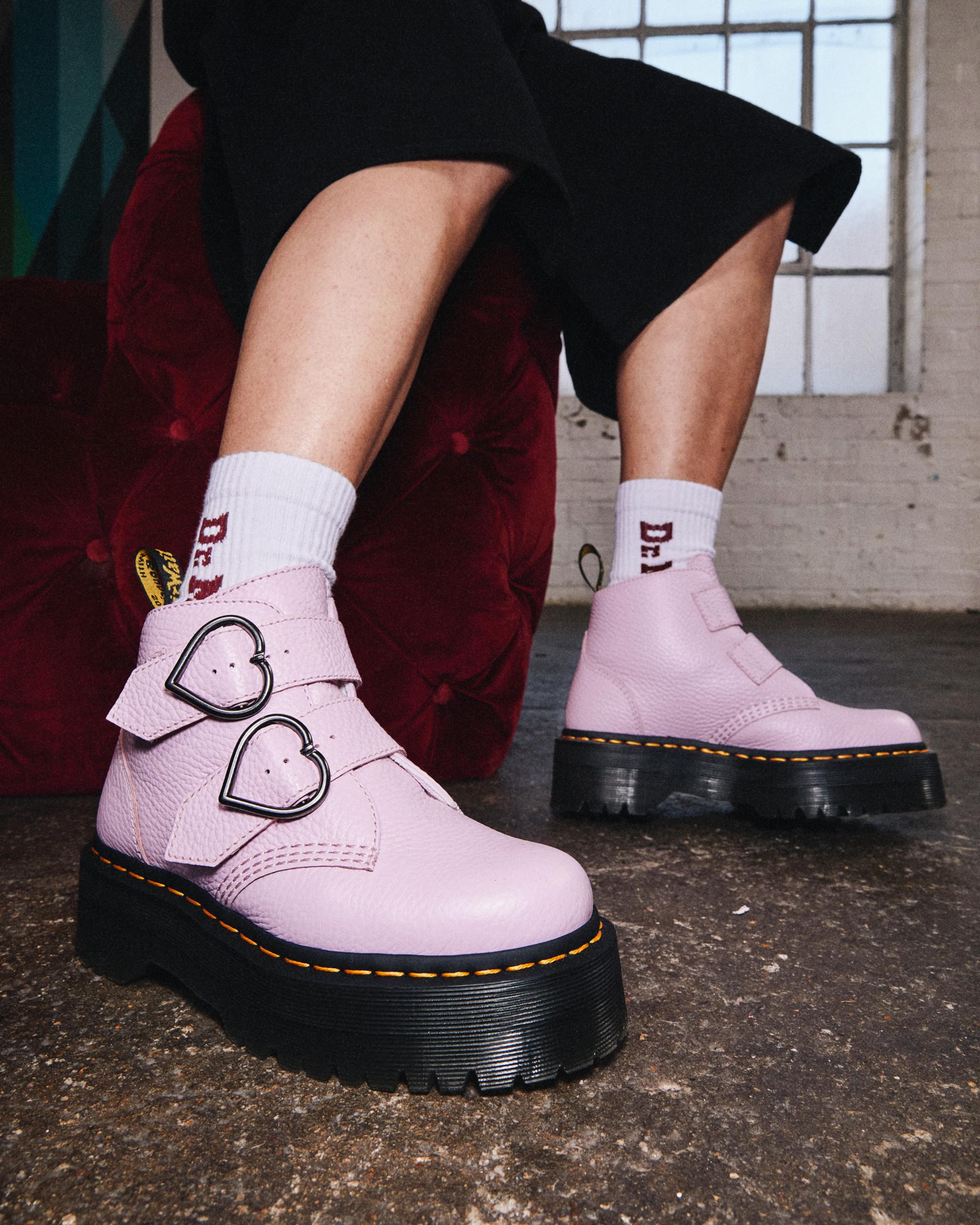 Devon Heart Leather Platform Boots in PINK LAVENDER | Dr. Martens™