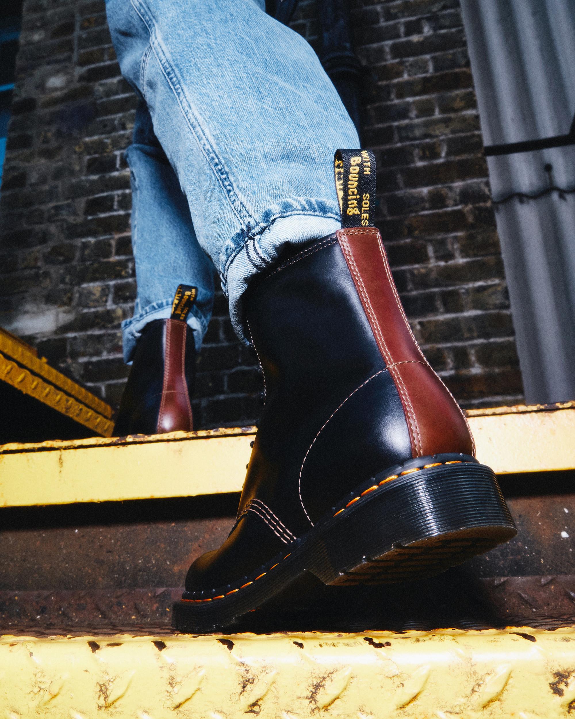 1460 Men's Abruzzo Leather Lace Up Boots in BLACK+BROWN | Dr. Martens™