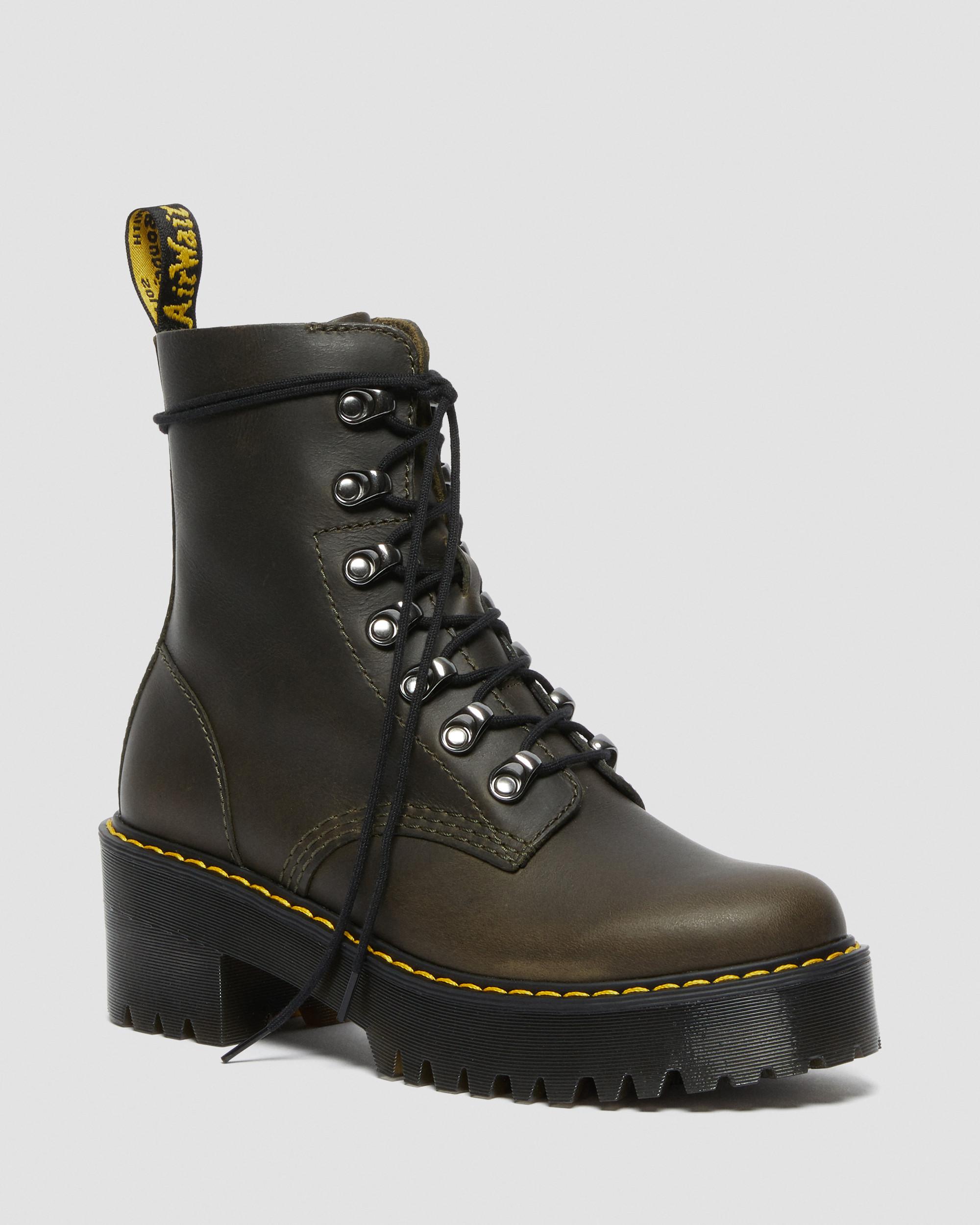 靴 Dr.Martens Leona Leona Women's Leather Heeled Boots in DARK TAUPE | Dr. Martens™