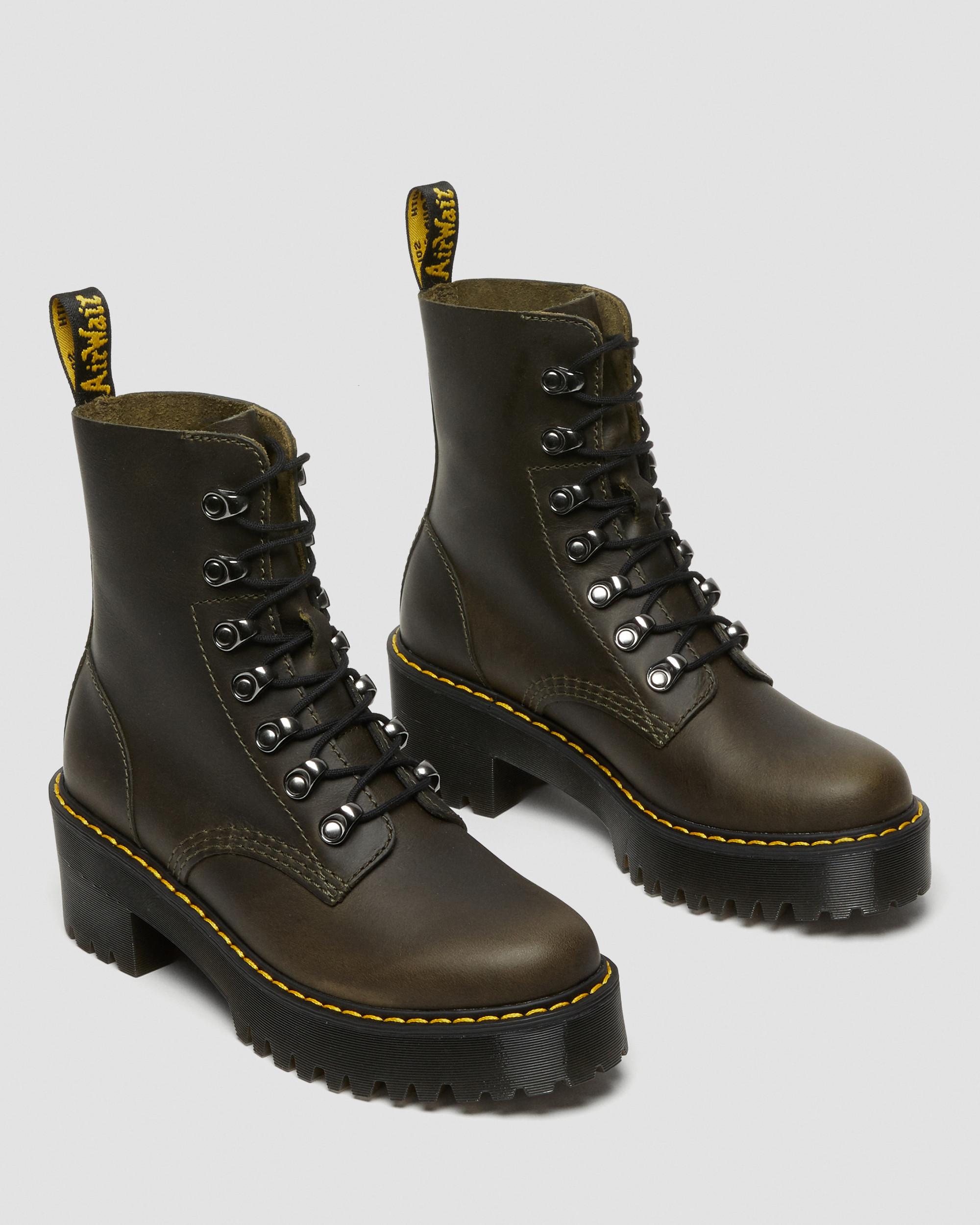 Leona Women's Leather Heeled Boots in DARK TAUPE | Dr. Martens™