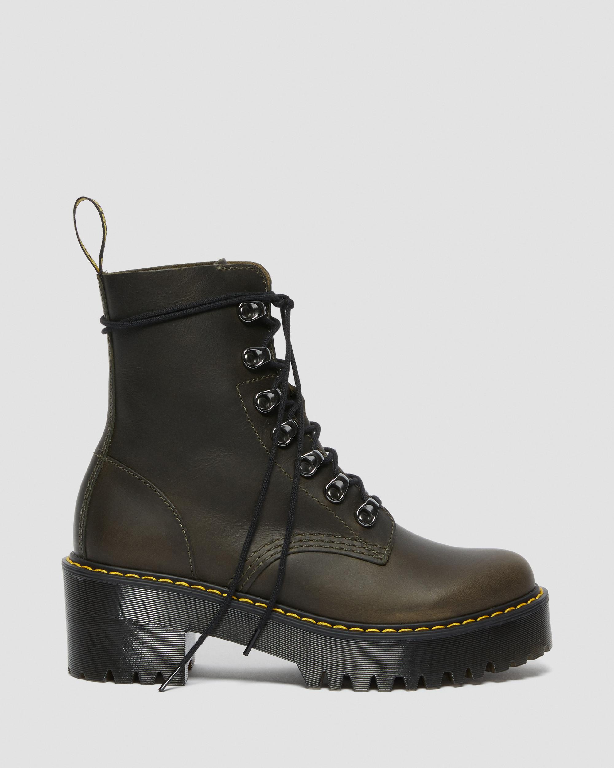 Leona Women's Leather Heeled Boots in DARK TAUPE | Dr. Martens™